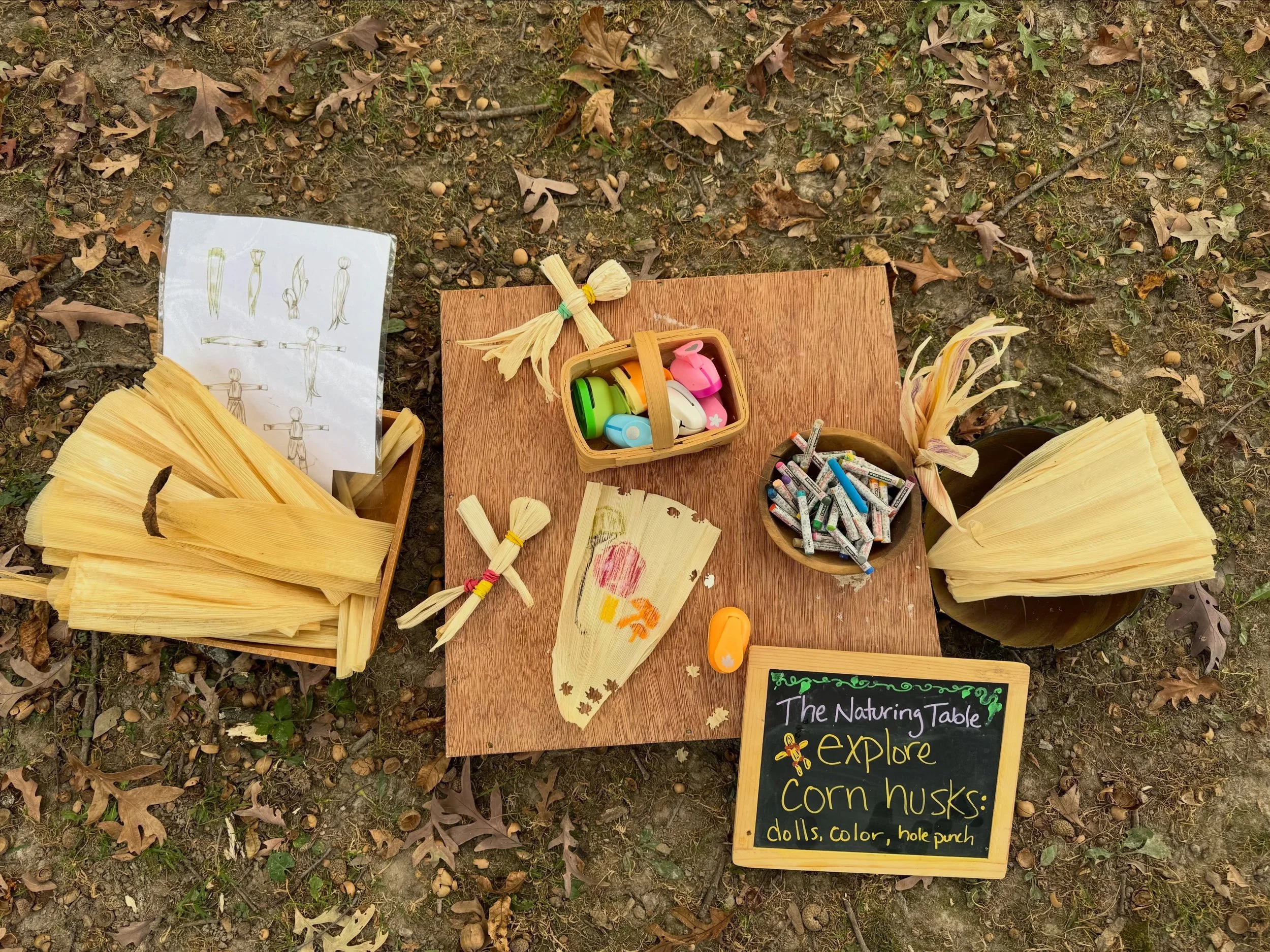 🌽What to expect at a Naturing Class part 4: NATURE TABLE! Near the Finding Spot, we have a secondary play station we call the Nature Table. Between the Finding Spot and Nature Table, we try to incorporate a range of sensory, fine and gross motor pla