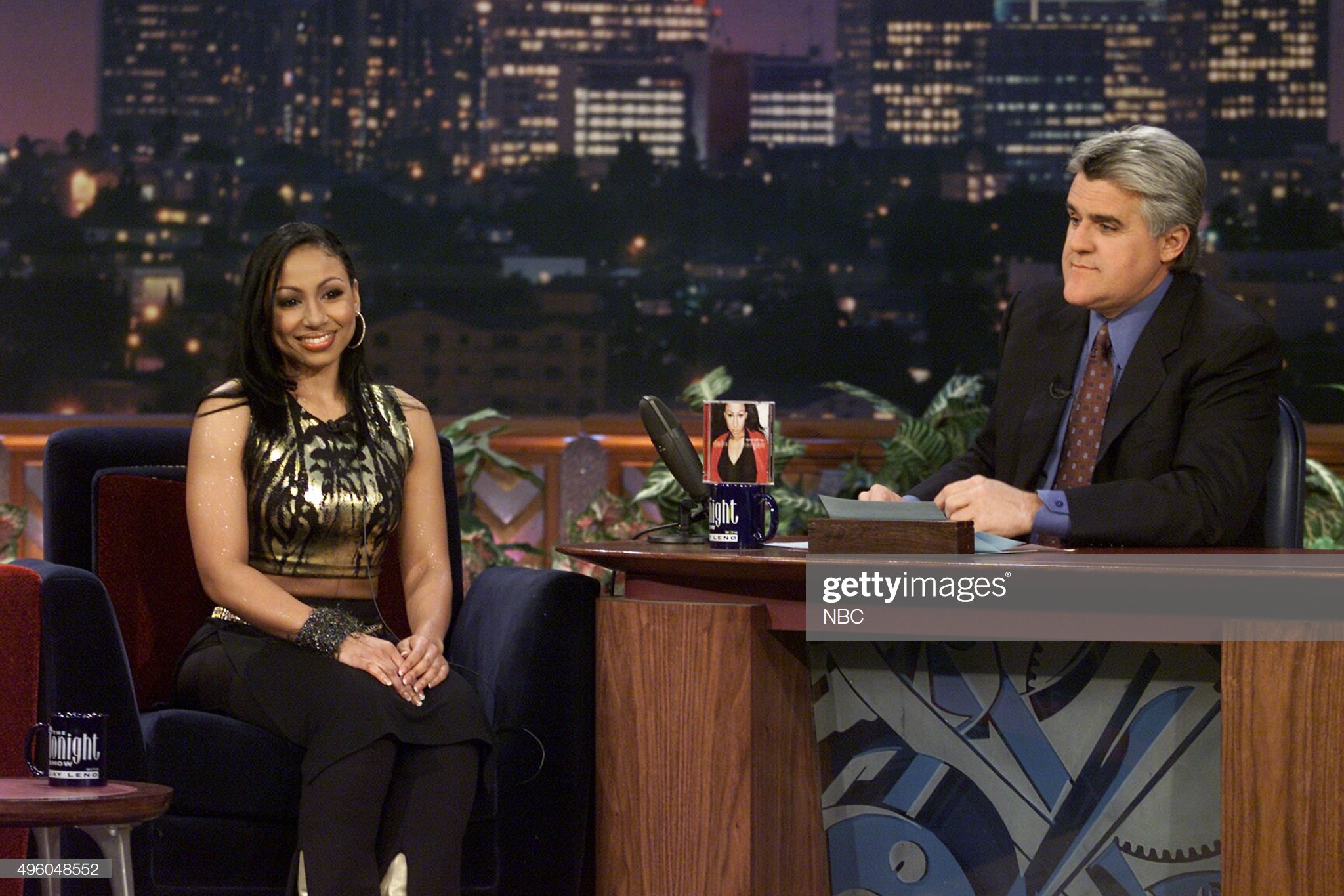  THE TONIGHT SHOW WITH JAY LENO -- Episode 1970 -- Pictured: (l-r) Musical guest Debelah Morgan during an interview with host Jay Leno on January 3, 2001 -- (Photo by: Paul Drinkwater/NBC/NBCU Photo Bank via Getty Images) 