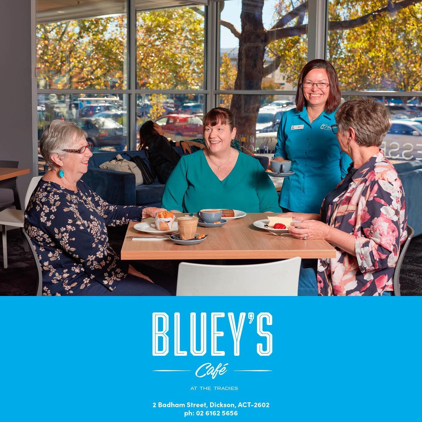 Happy Tuesday! Start your day off right with a visit to Bluey's Cafe. Whether you're in the mood for a piping hot cup of coffee, a slice of cake, or a hearty breakfast dish, we've got you covered. Plus, we're open until 10pm tonight, so you can swing