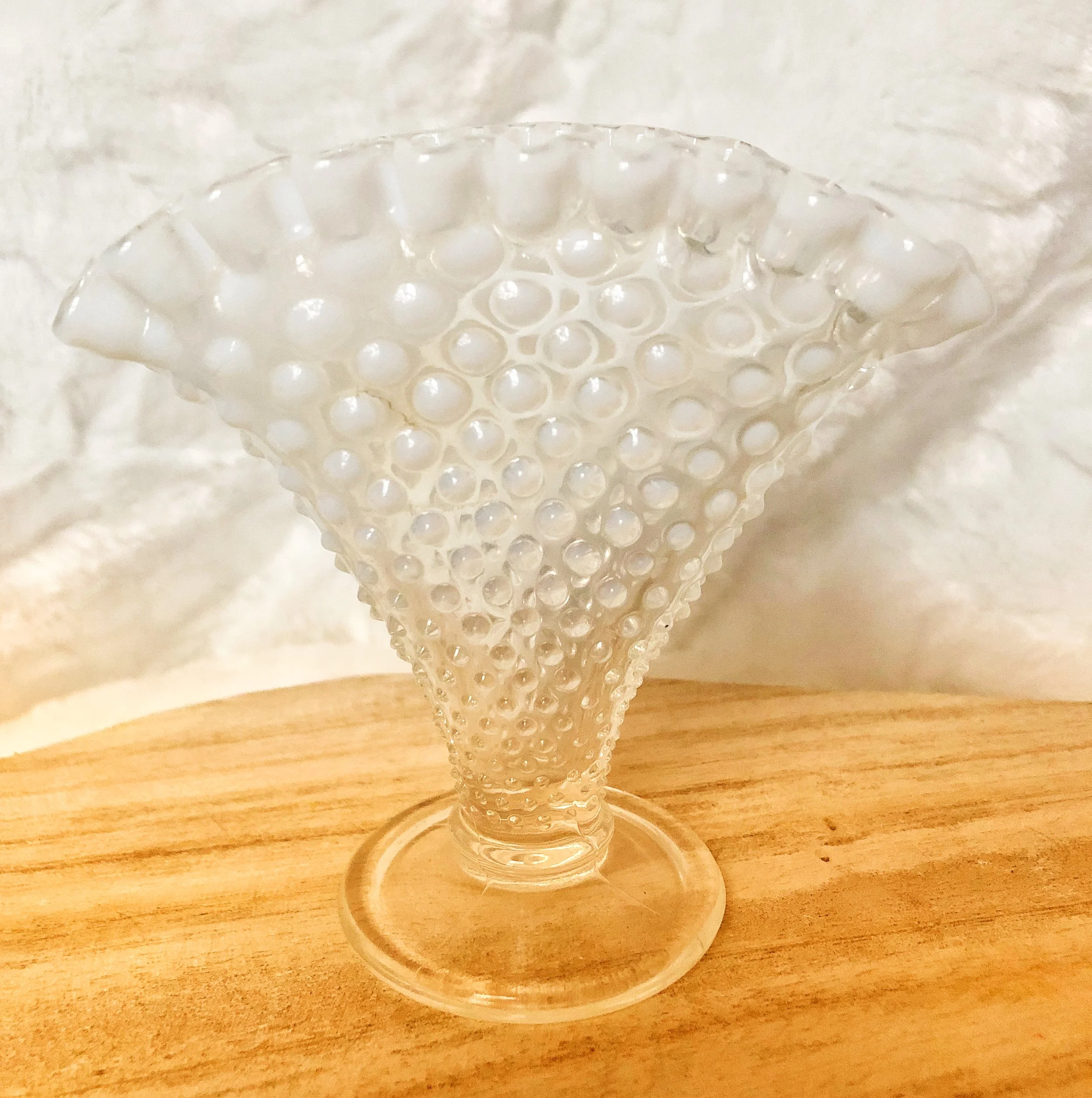 Fenton Moonstone Opalescent Vase with Scalloped Edges