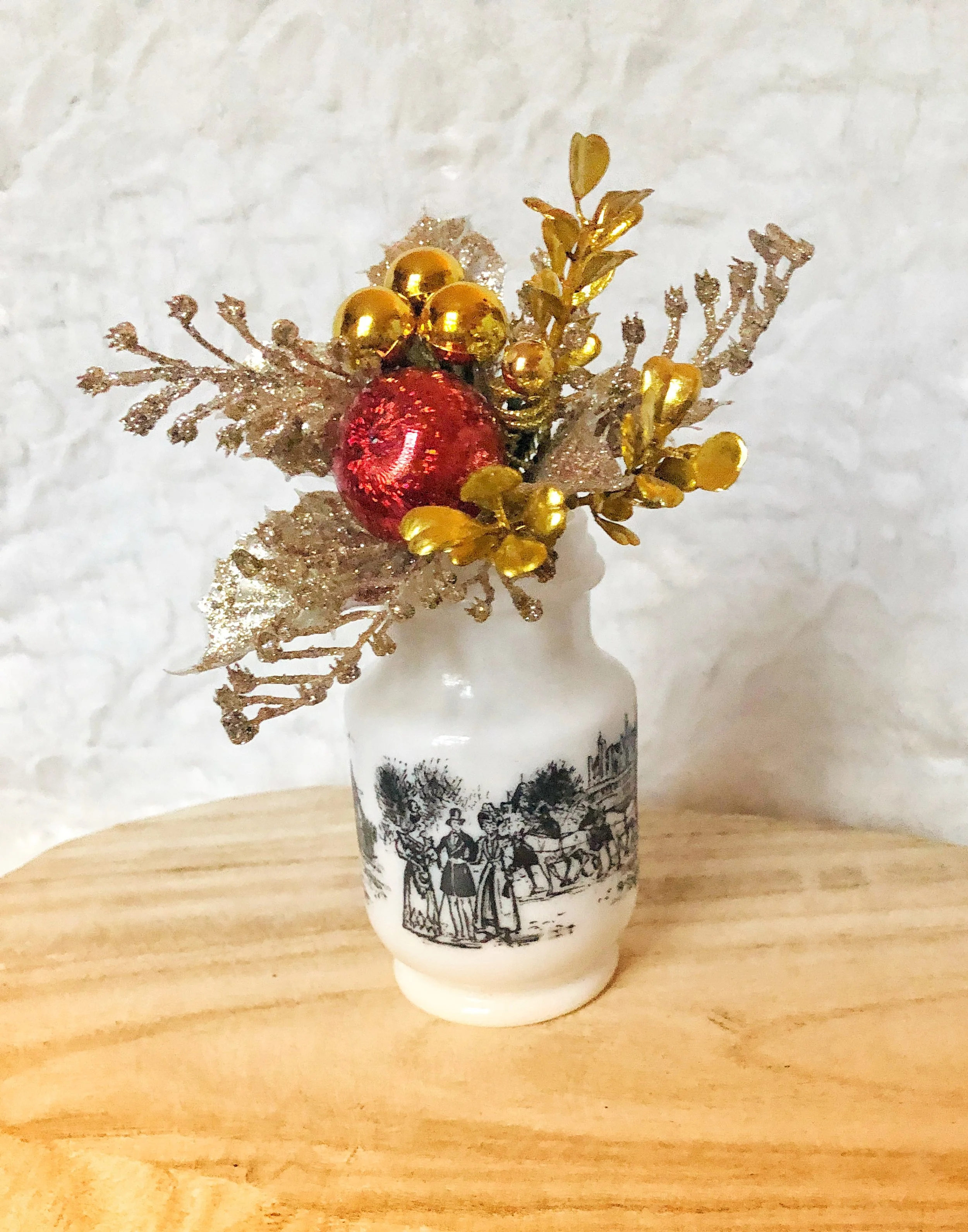 Vintage Milk Glass Bottle with Victorian Design