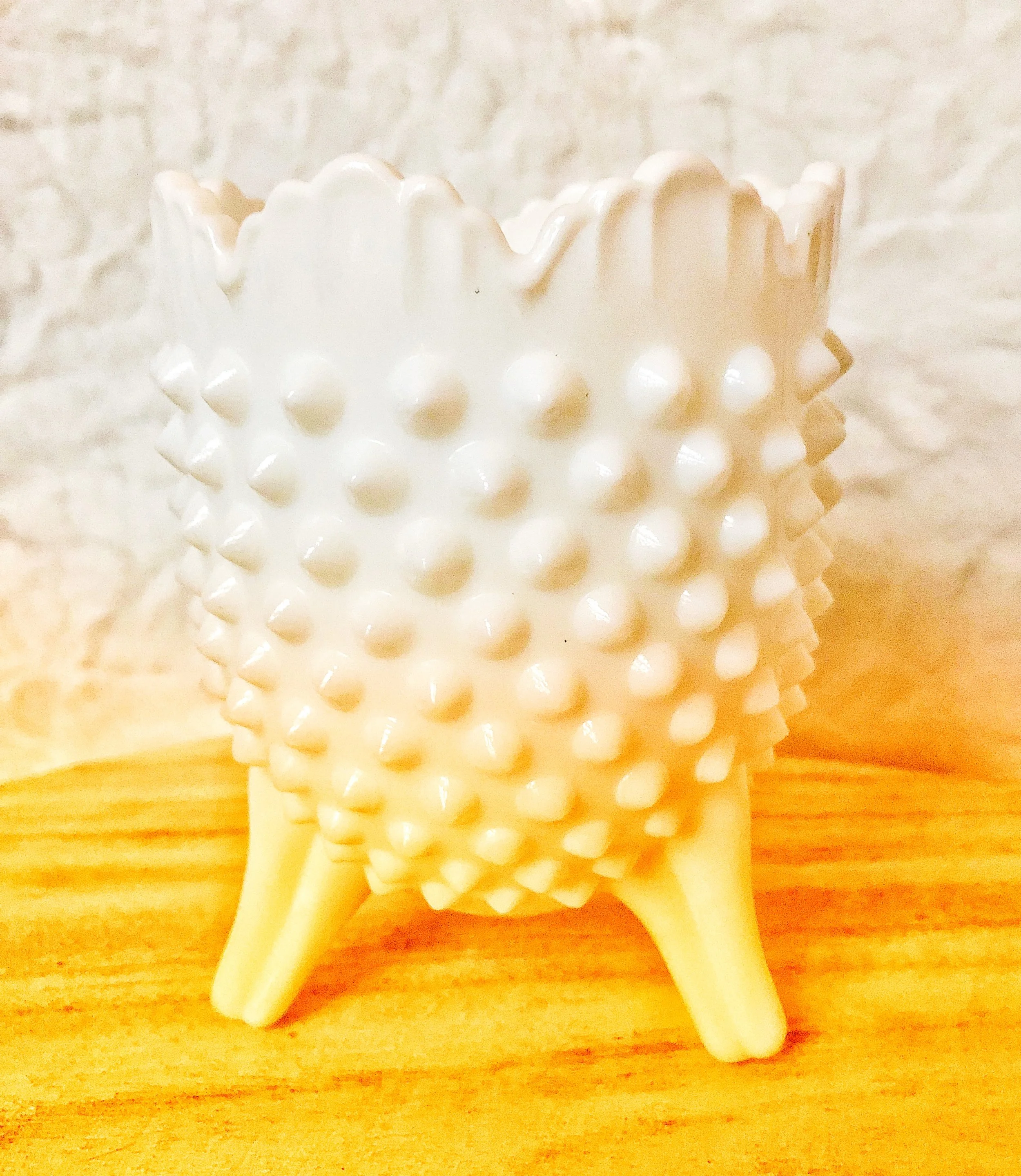 Fenton White Hobnail Milk Glass Three Footed Bowl