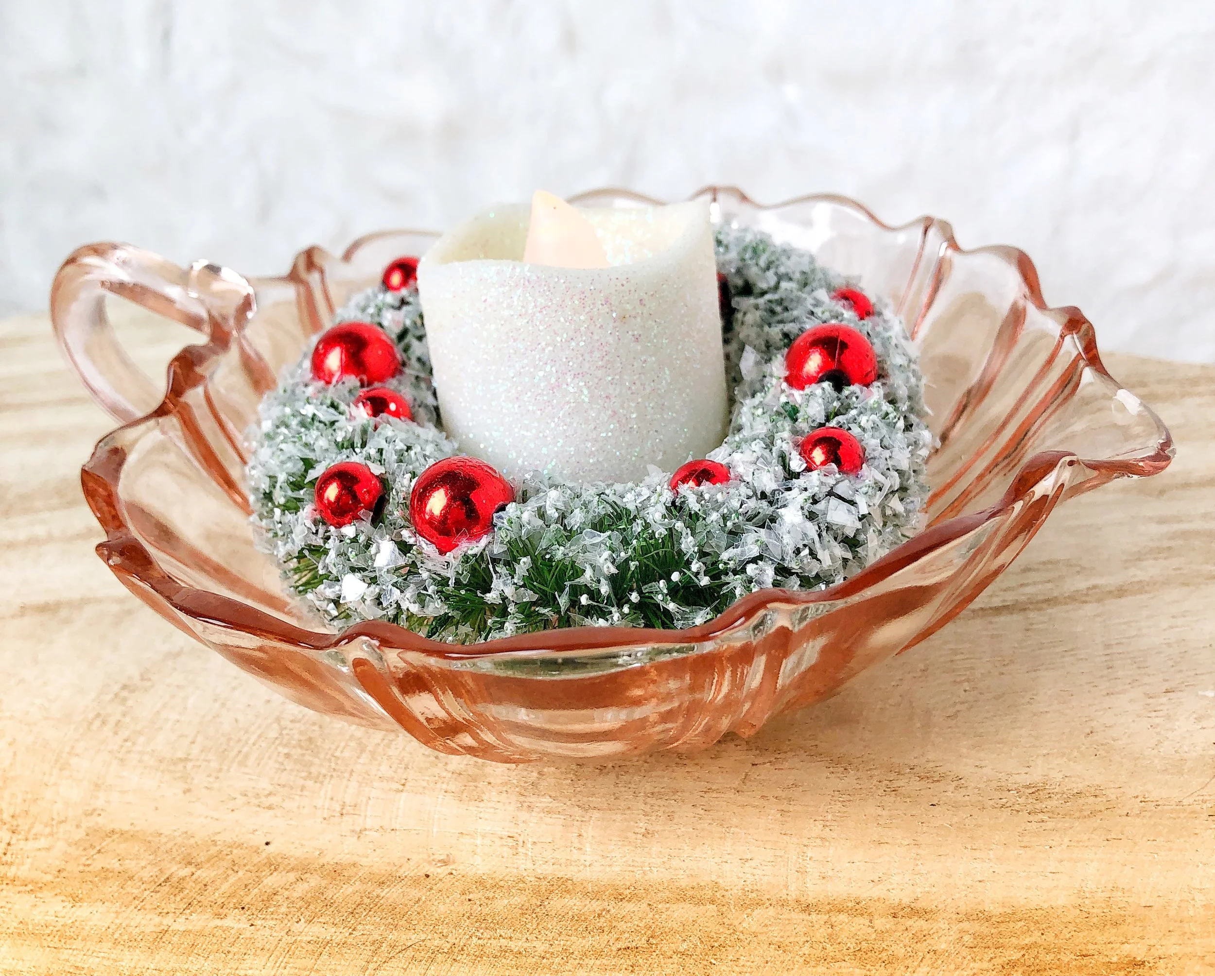 Pink Depression Glass Leaf Bowl with Handle