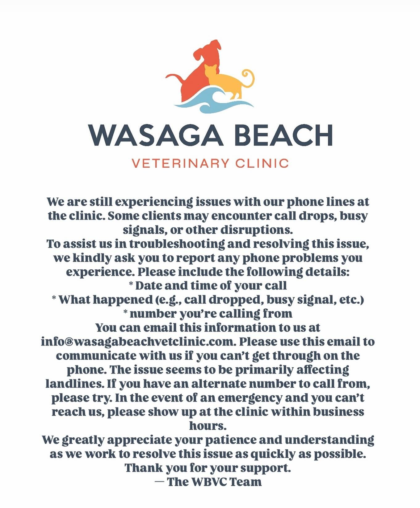 Thanks in advance for reading this important update about our phone lines. We will keep everyone posted as we work towards resolving the issue. -WBVC team