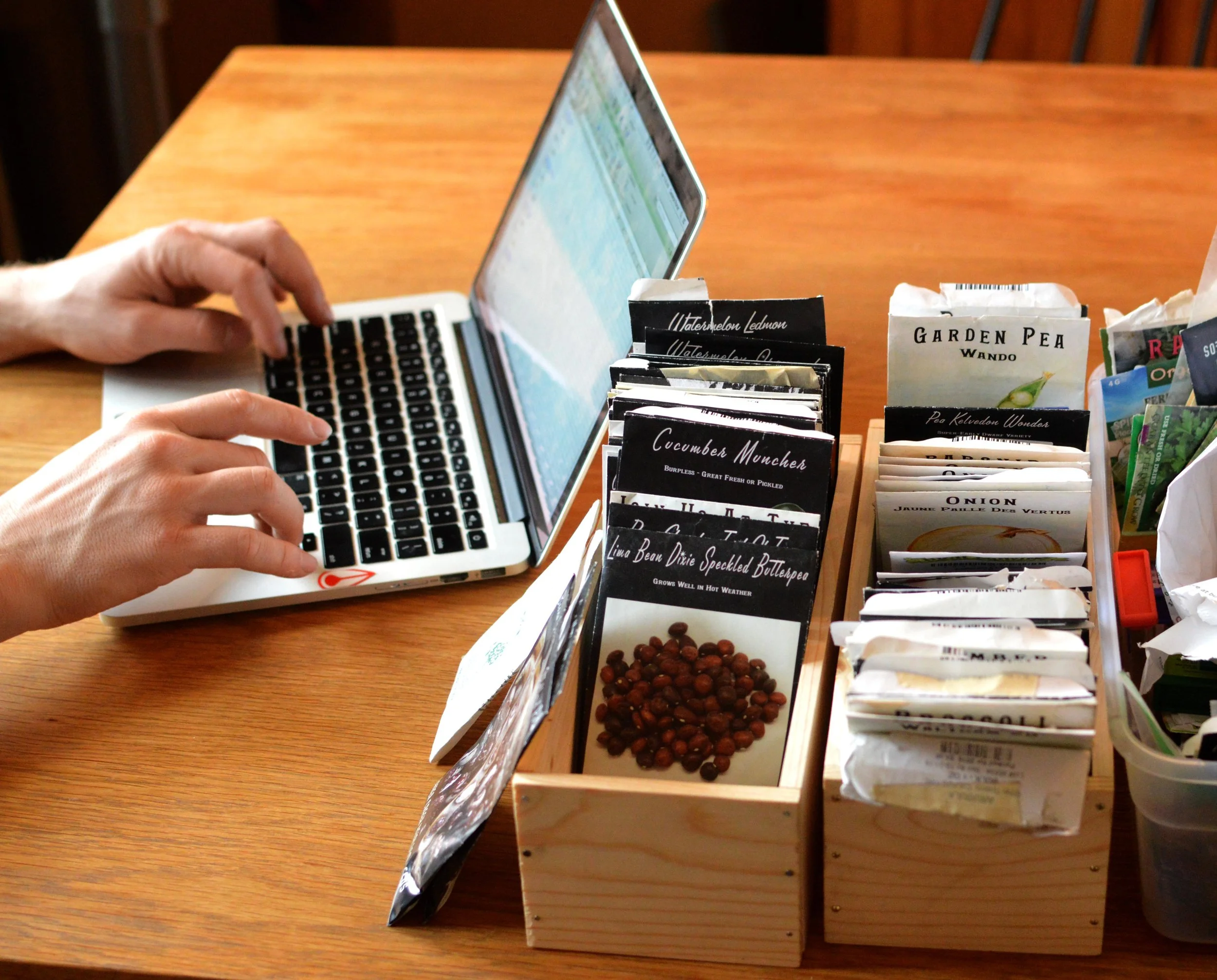 Cam made me these custom seed boxes last year that were big enough to fit Baker Creek’s packets in an organized box. I have two and need about two more!