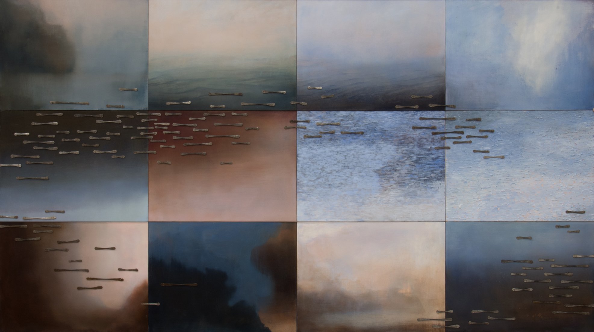 Estuarine
Oil on board and steel, 94cm x 164cm