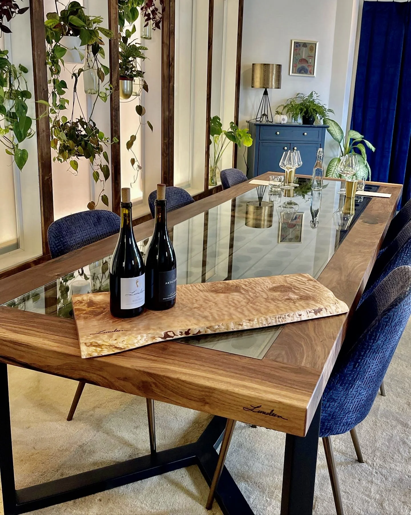Live Edge Glass Inlay Dining Table Sycamore Live Edge Dining Table