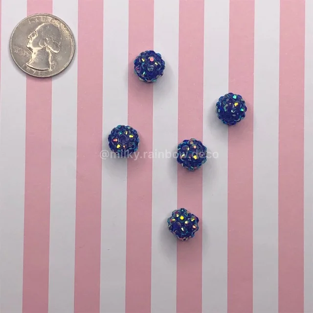 Rhinestone Beads - 5 Pieces Blue 12mm 