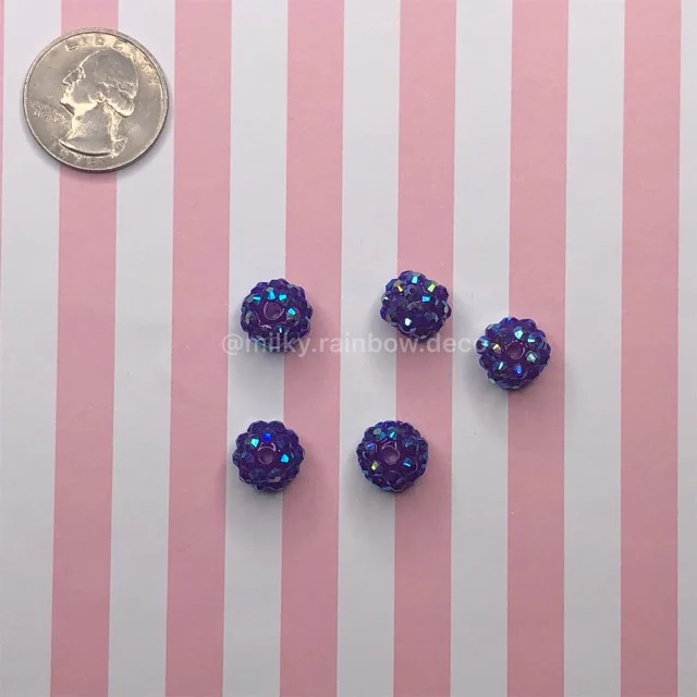 Rhinestone Beads - 5 Pieces Dark Purple 12mm 