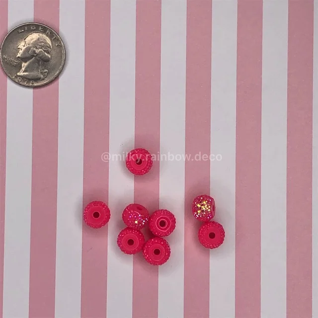 Beads - 10 Pieces Hot Pink with Iridescence