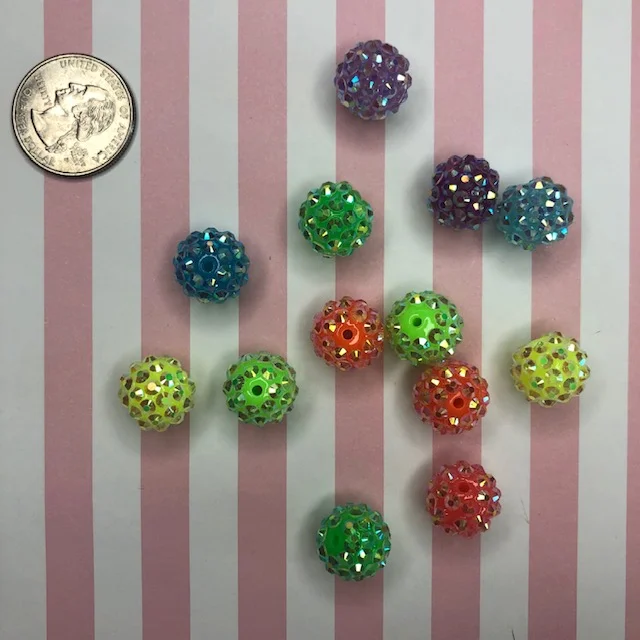 Rhinestone Beads - 5 Random Neon