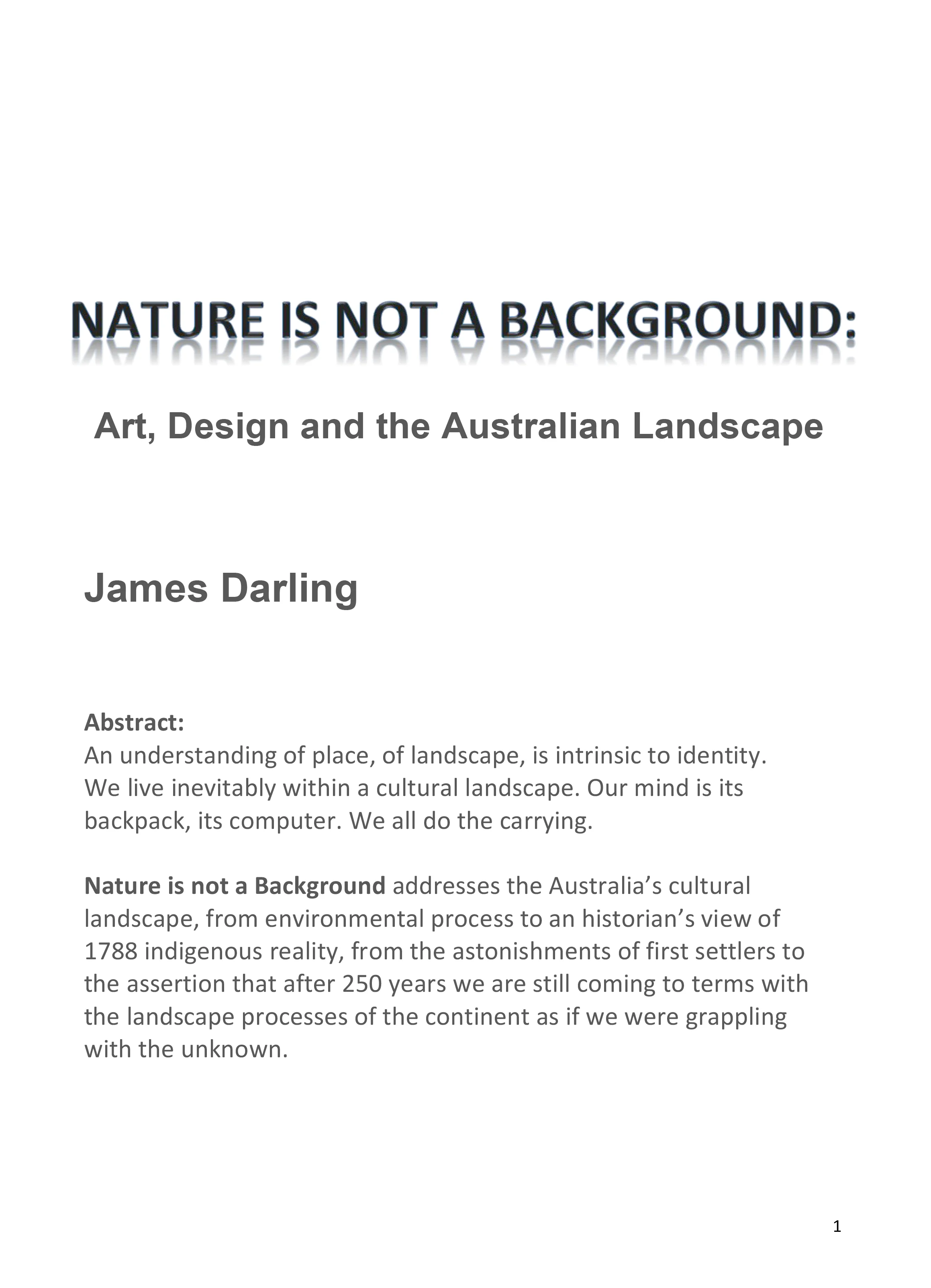 Nature is not a background; Art, Design and the Australian Lanscape