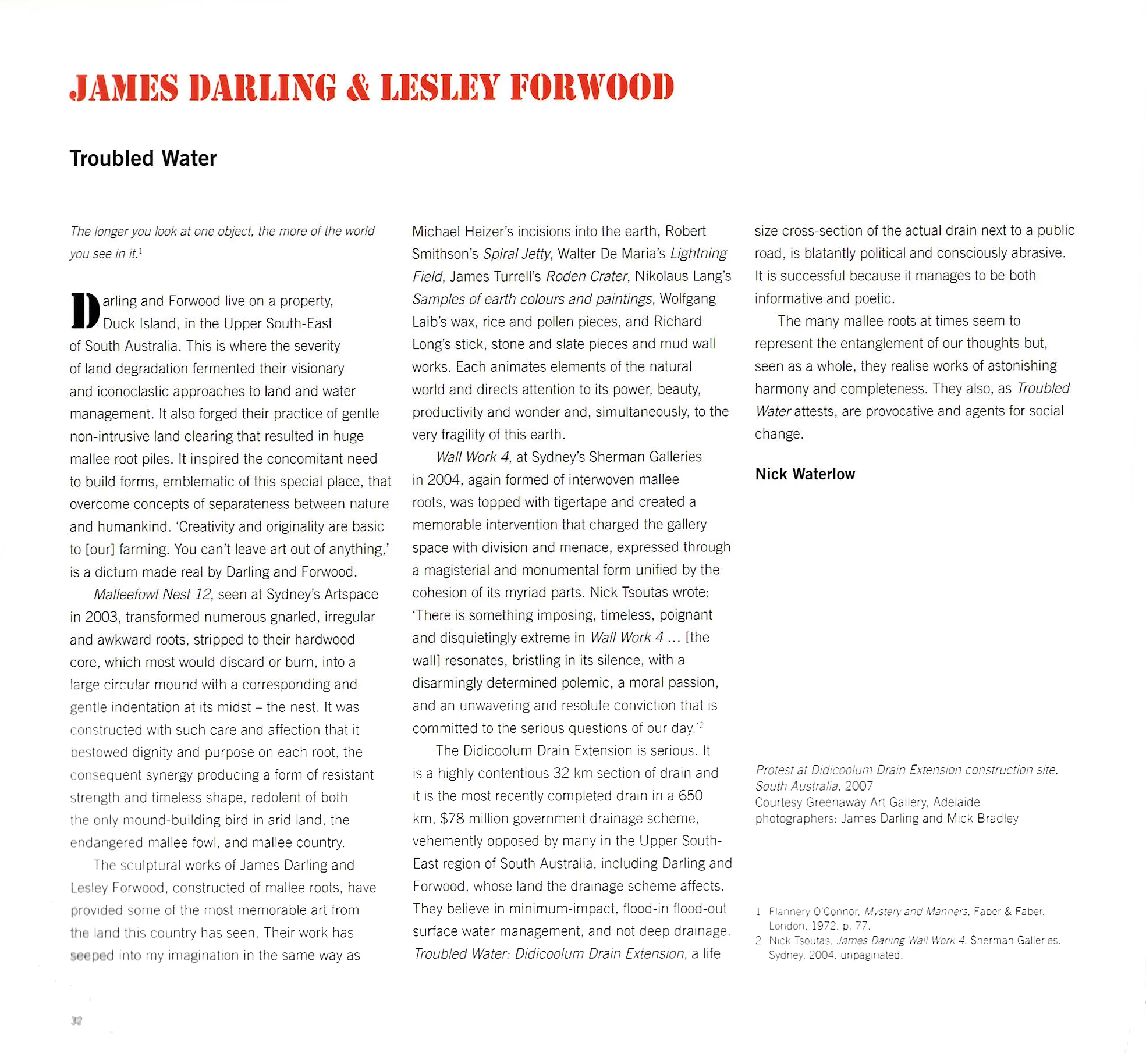 James Darling & Lesley Forwood: Troubled Water for the 2008 Adelaide Biennial of Australian Art: Handle With Care at the Art Gallery of South Australia - By Nick Waterlow
