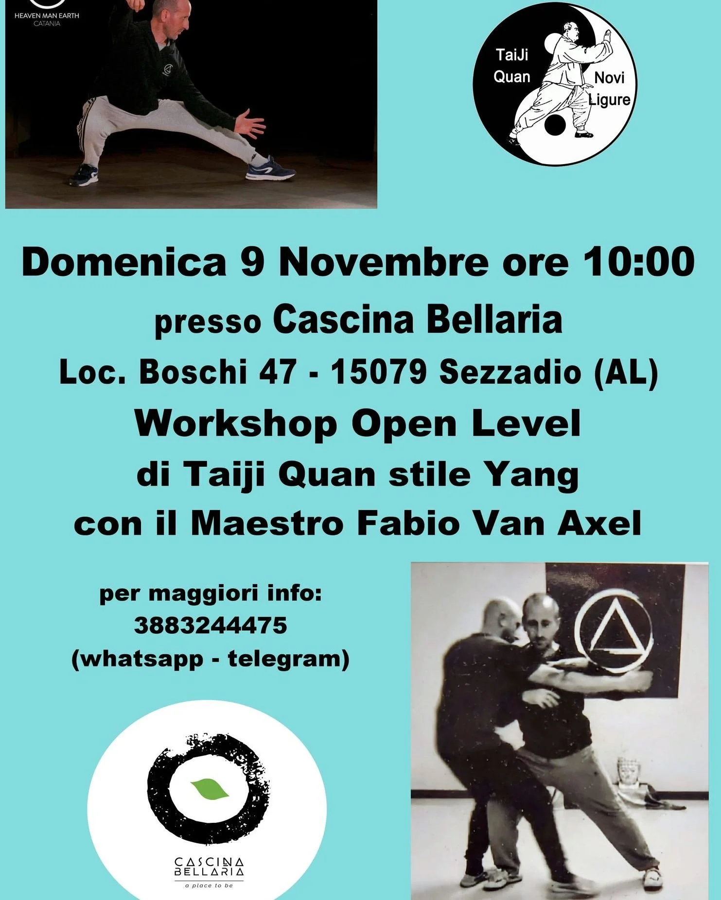 🔸 WORKSHOP TAIJI QUAN
Siamo felici di ospitare domenica 9 novembre il Workshop open level di Taiji Quan con il maestro Fabio Van Axel.
👇
Per  maggiori info ed iscrizioni fai riferimento direttamente a quanto contenuto sulla locandina digitale.