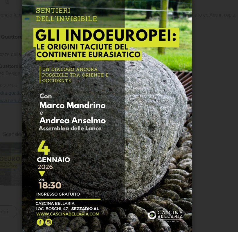 🎤 CASCINA BELLARIA PRESENTA SENTIERI DELL'INVISIBILE
Domenica 4 gennaio prender&agrave; il via un ciclo di incontri con il quale intraprenderemo un viaggio che unir&agrave; il mito, la storia e la spiritualit&agrave;, alla ricerca delle tracce di ci