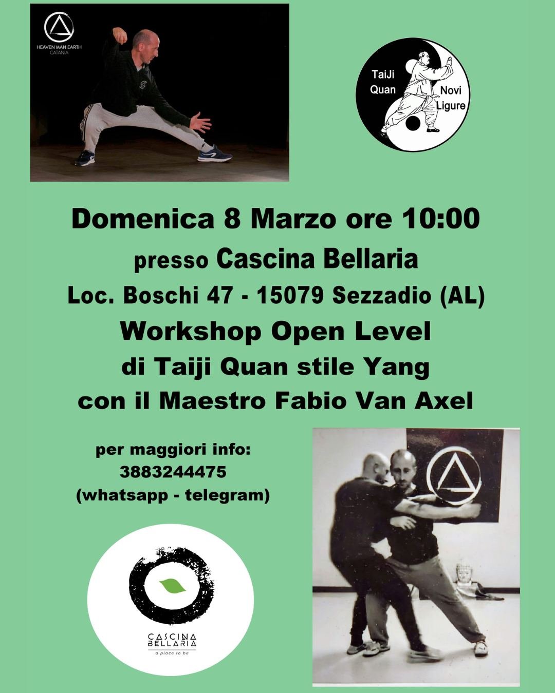 Domenica 8 marzo siamo felici di ospitare a Cascina Bellaria un appuntamento speciale dedicato al movimento e alla consapevolezza.
☯️
Un Workshop Open Level di Taiji Quan stile Yang guidato dal Maestro Fabio Van Axel, aperto a praticanti e curiosi ch
