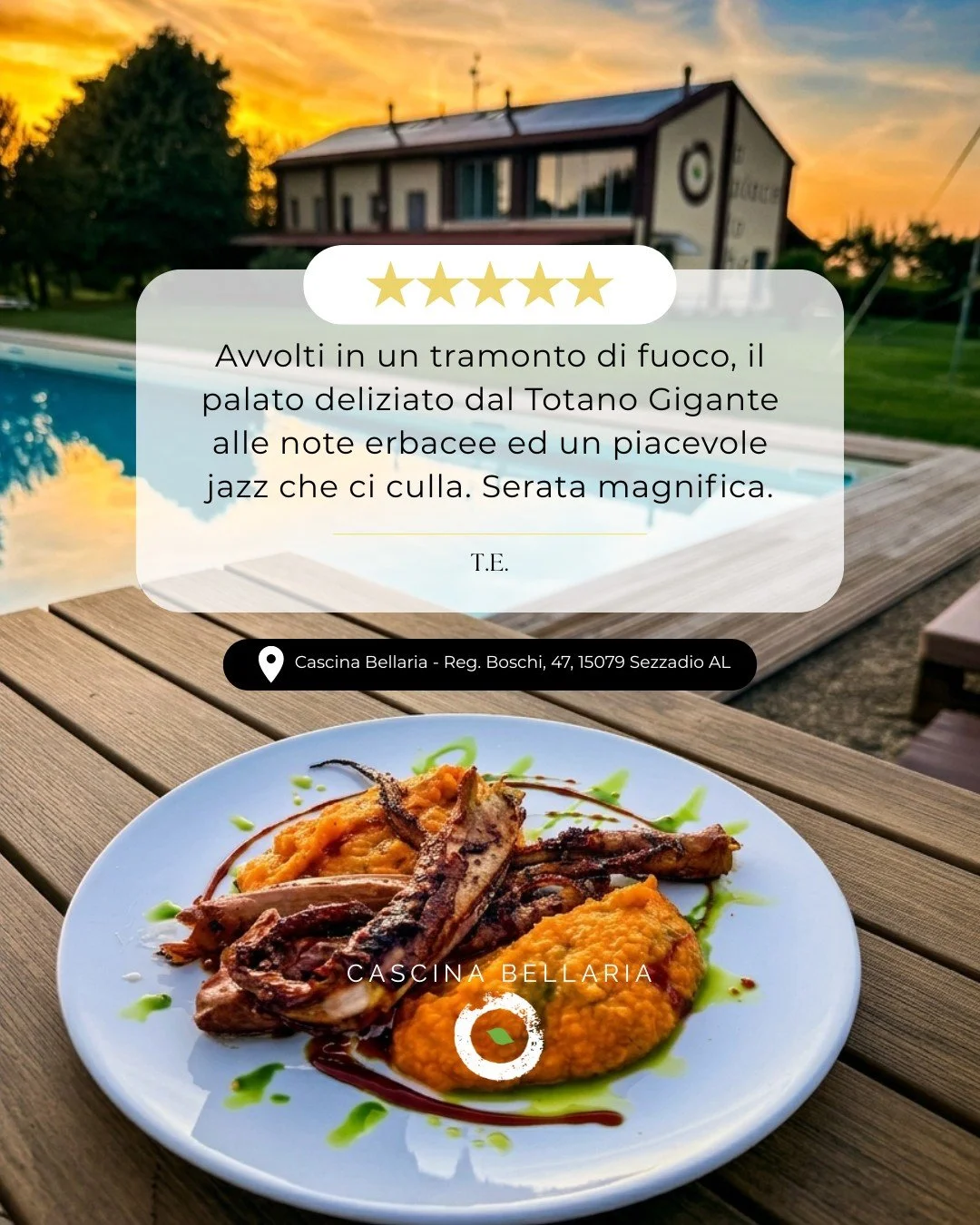 🌅 TRA JAZZ, TRAMONTI E SAPORI
A Cascina Bellaria ogni dettaglio sa rallentare il tempo: il verde intorno, la musica che culla la serata e una cucina che sorprende.

📲 Info e Prenotazioni:
WhatsApp: +39 351 919 8279
✉️ info@cascinabellaria.com
.
.
.