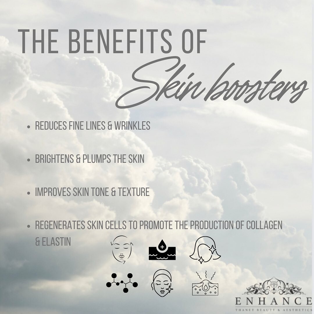 What are skin boosters? ⬇️

Skin Boosters are an effective way to rehydrate and smooth the skin
. 
Hyaluronic acid which naturally occurs in the body is a key ingredient that contributes to reducing fine lines &amp; wrinkles. 
.
Skin boosters work to
