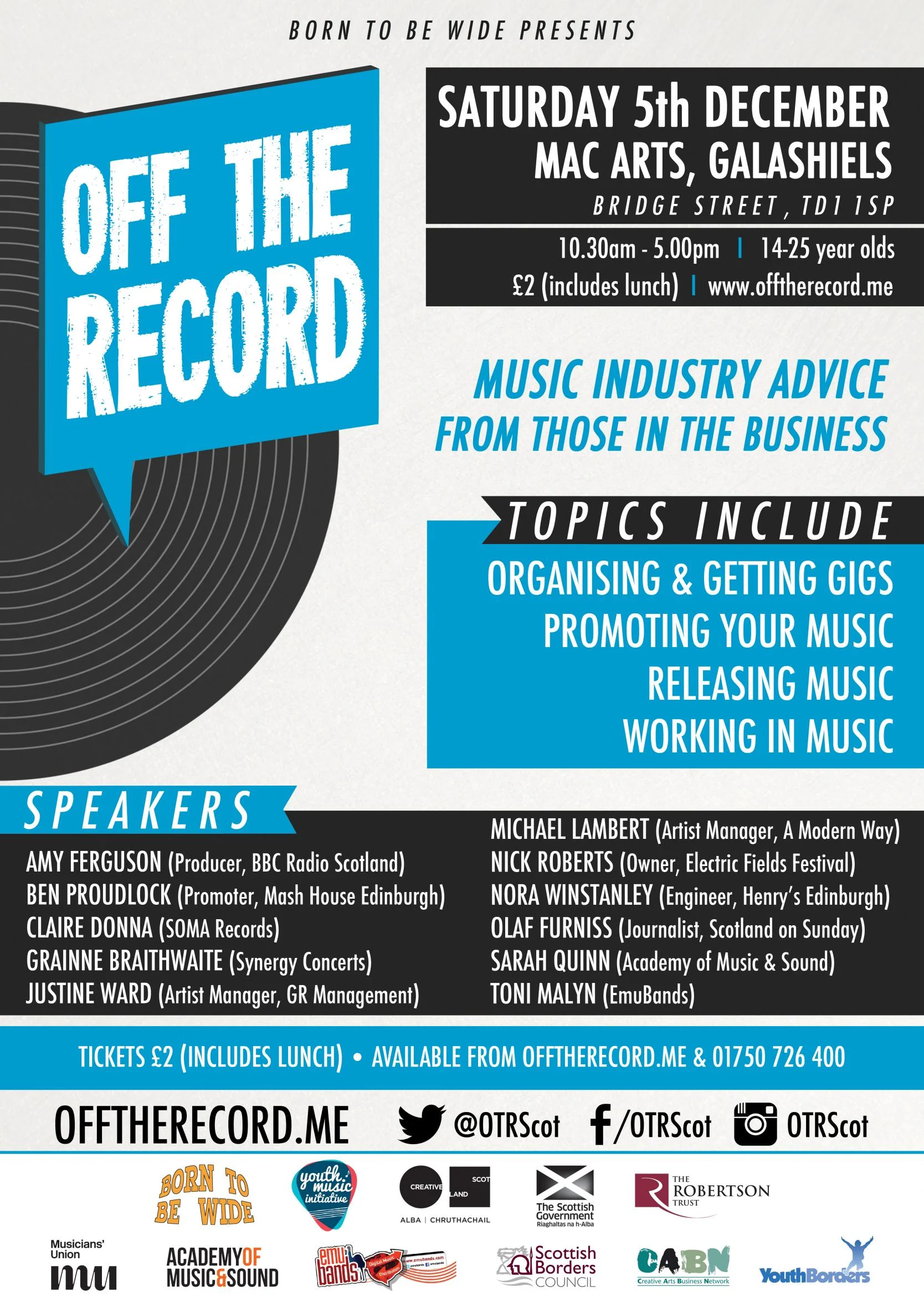 Off the Record – music industry event for 14 – 25 year olds