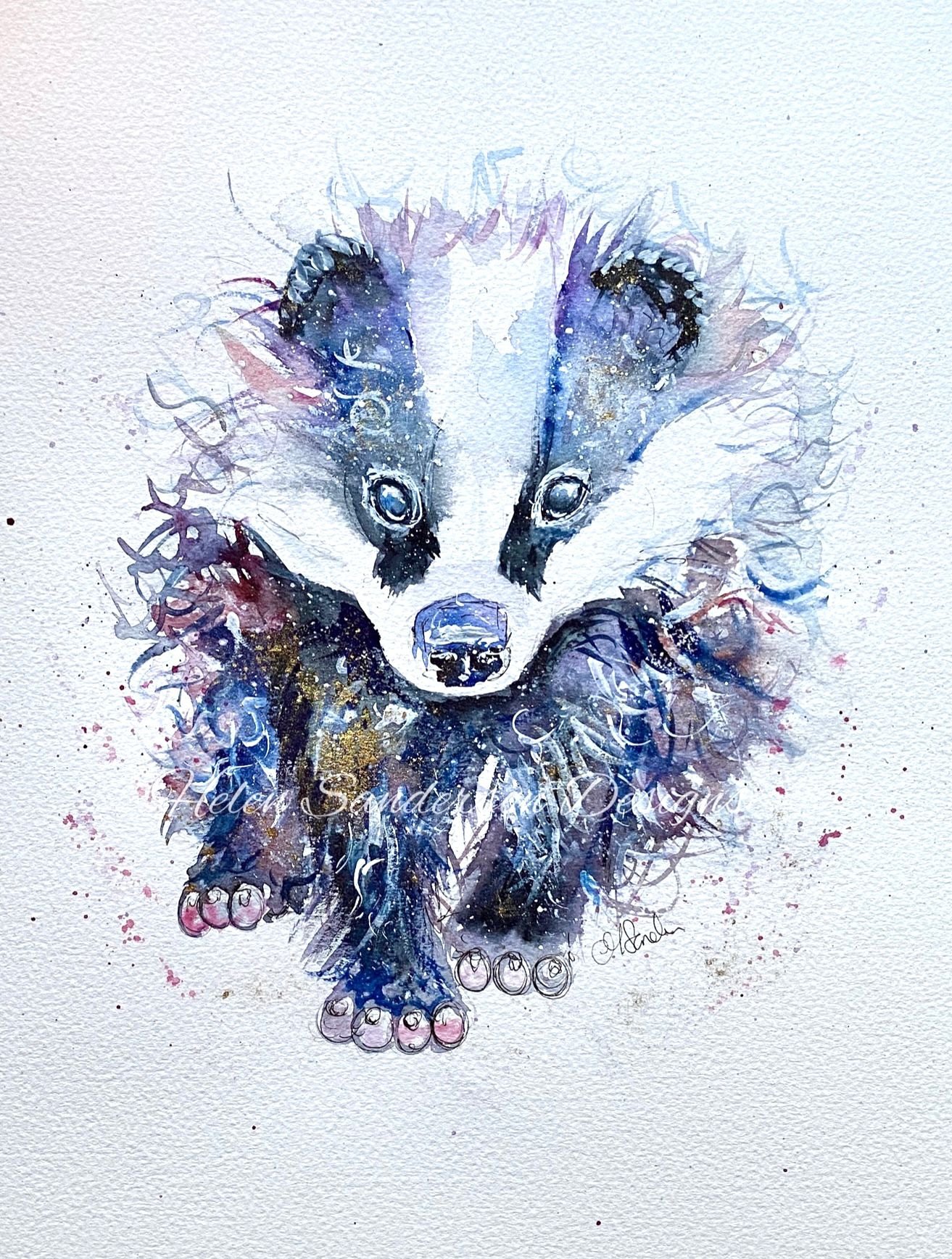 a water colour painting of a badger
