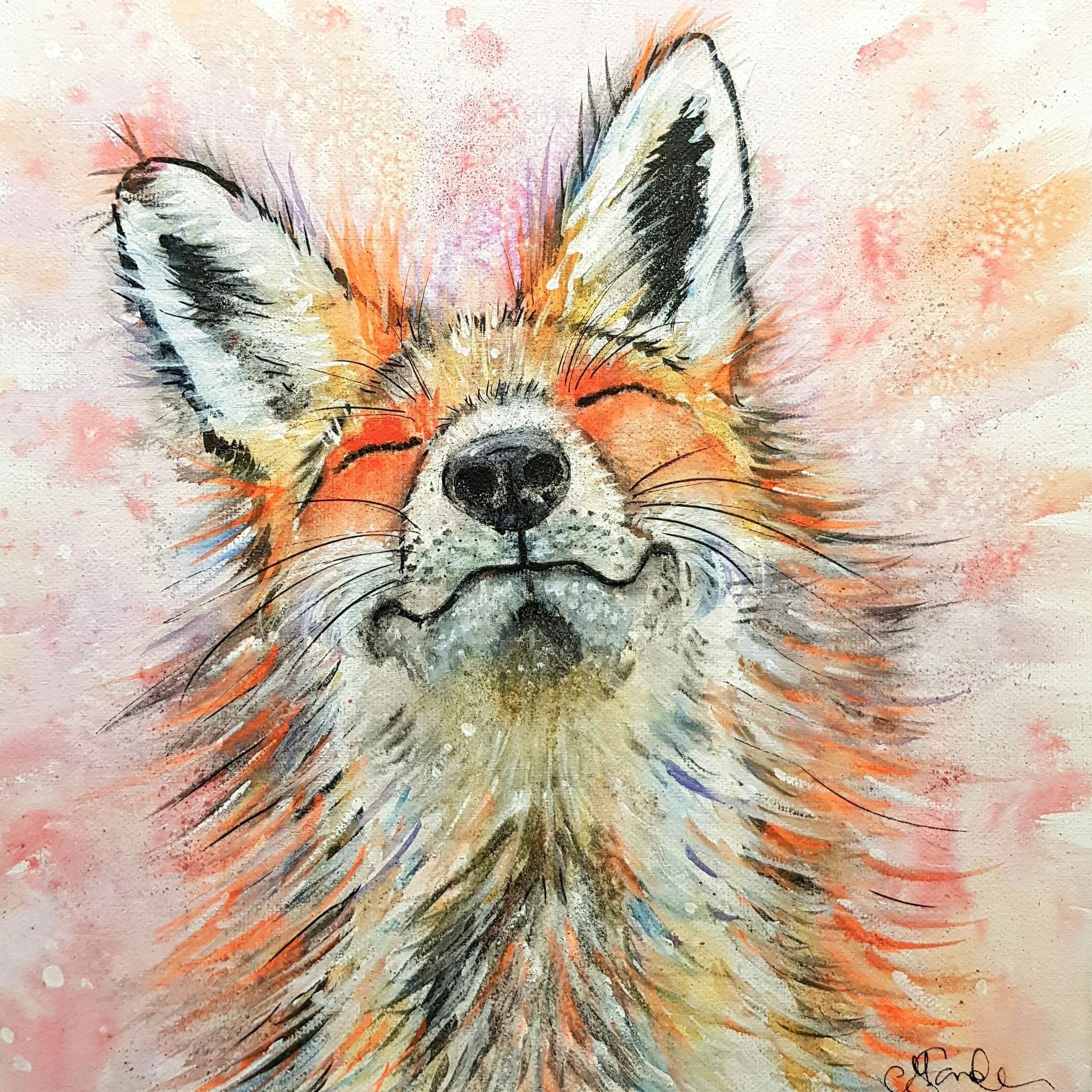 a water colour painting of a red fox