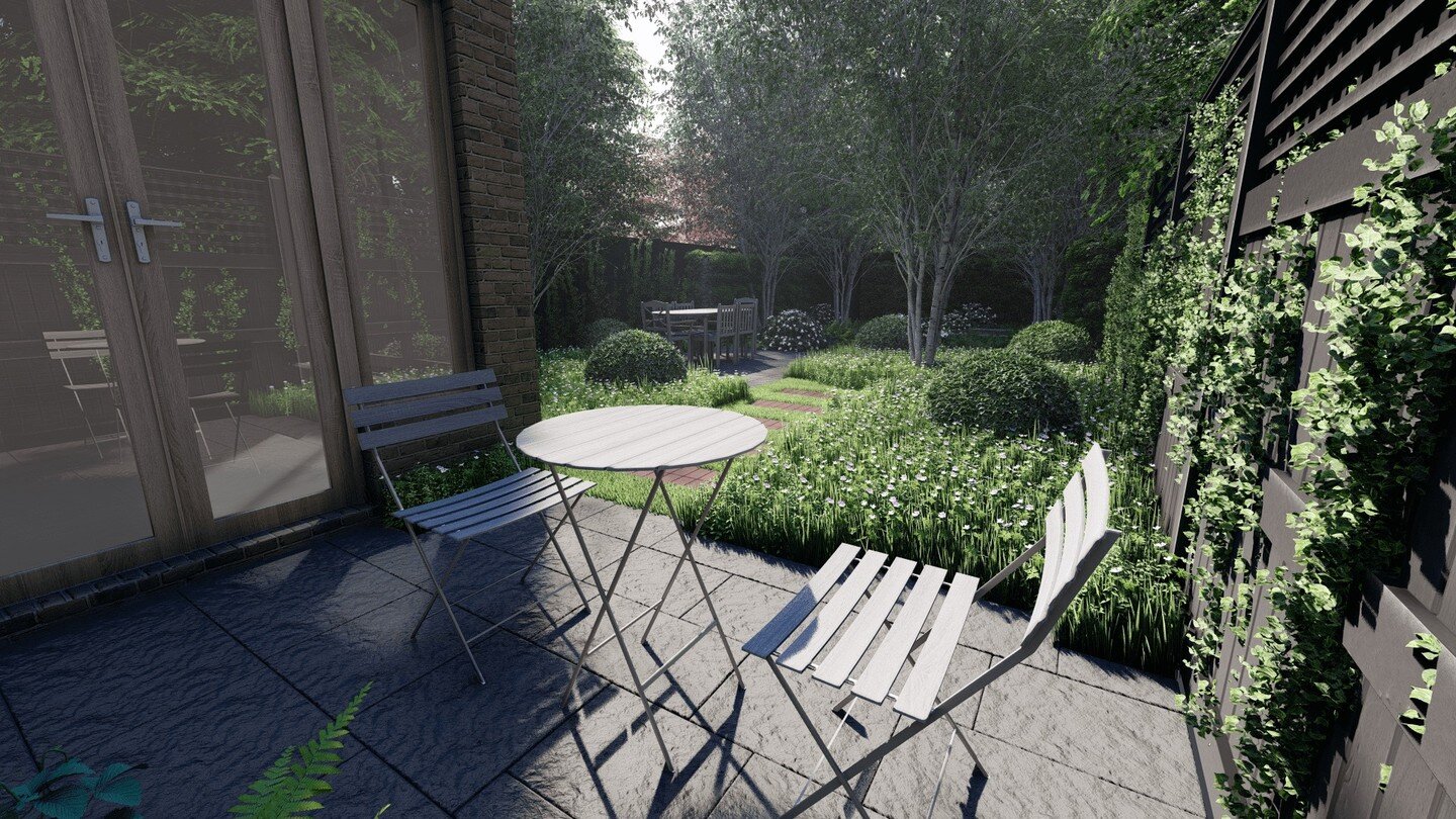 Work in progress in the Camberwell Grove conservation area. Aiming to reflect the unique surrounding landscape, a woodland understory and wildflower planting will be introduced to link this Edwardian home currently under development to the wooded gar