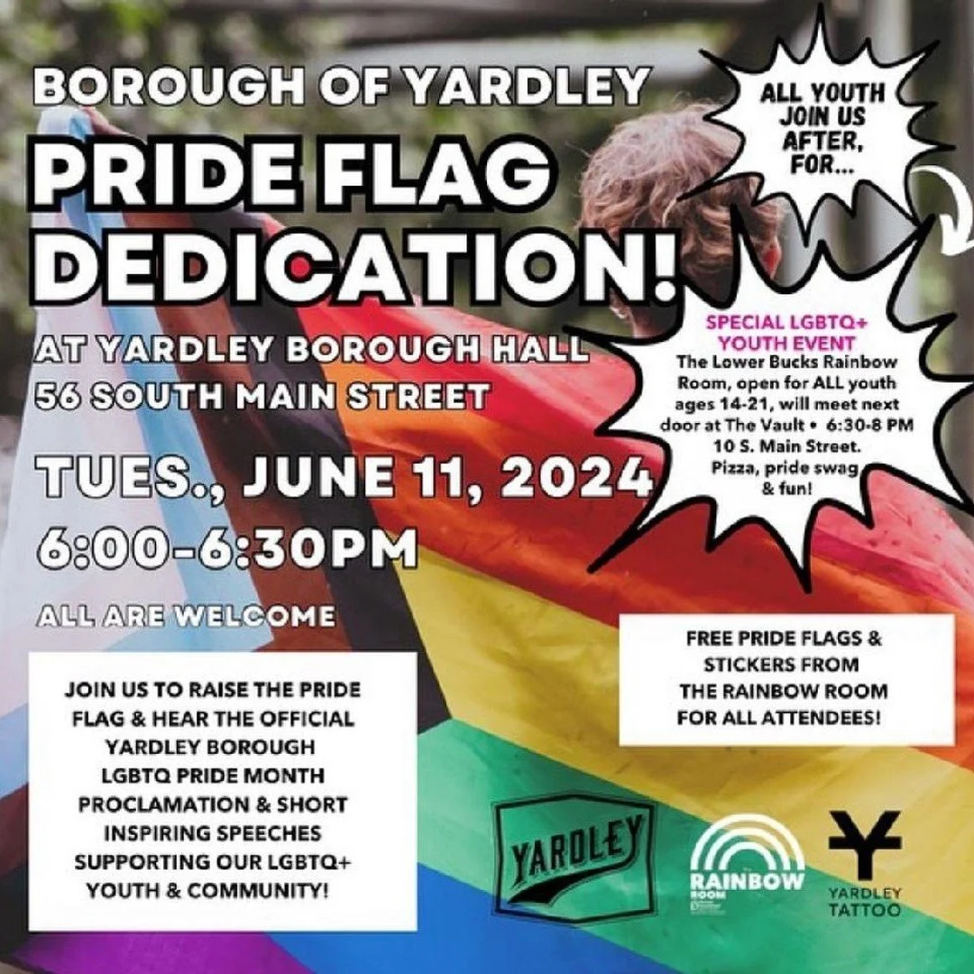 Join us at the Yardley Borough Pride Flag Dedication on Tuesday evening! There will be a short program (including a speech by our very own Verger, James!) followed by a pizza party for ALL YOUTH ages 14-21.

Show the community that St. Andrew's proud
