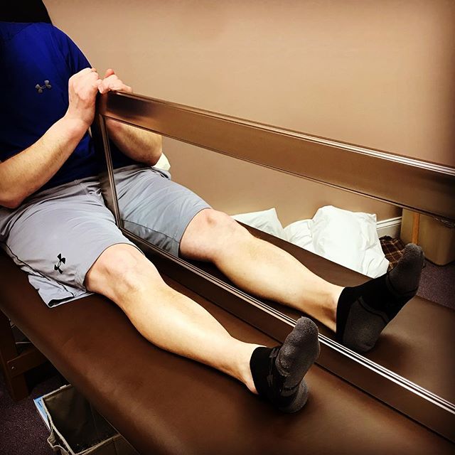 One of our patients, Jason, was generous enough to let us share part of his recent treatment sessions with everyone where we have been using mirror therapy to treat some of his pain. 
Jason had his left leg amputated above the knee several years ago 