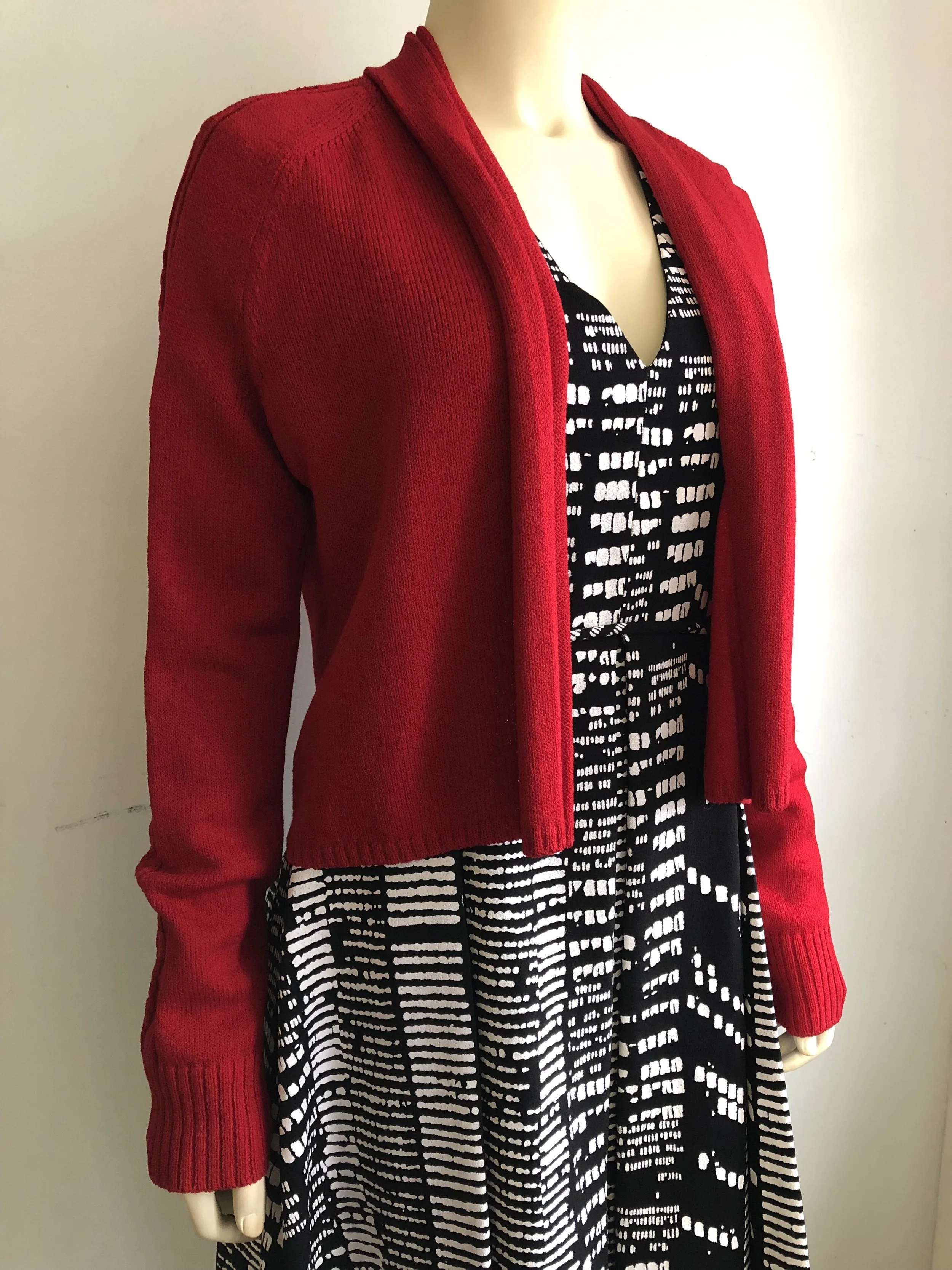 St. John Red Cardigan Braided Sleeve 