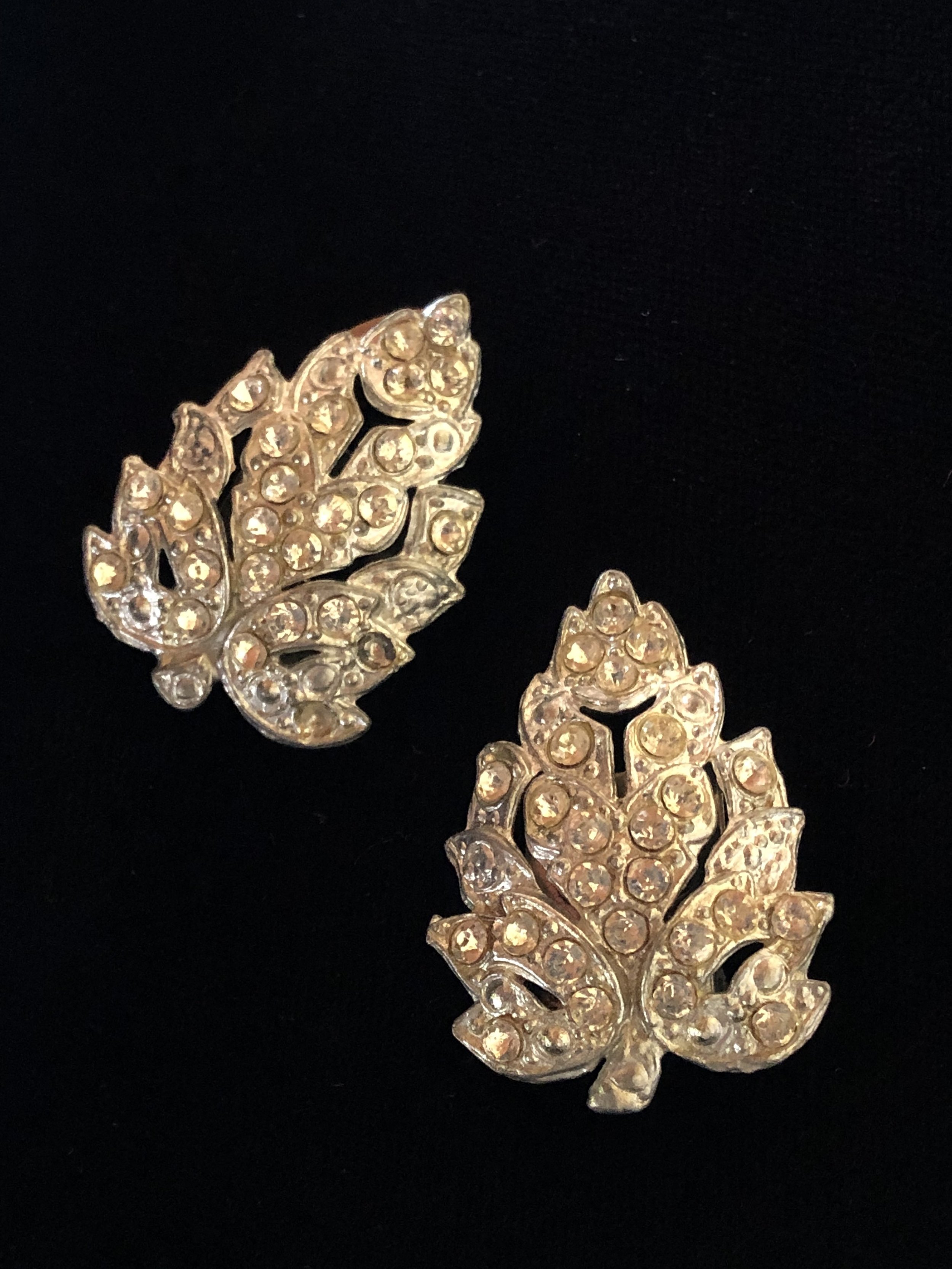 Vintage Leaf Crystal Clip On Earrings