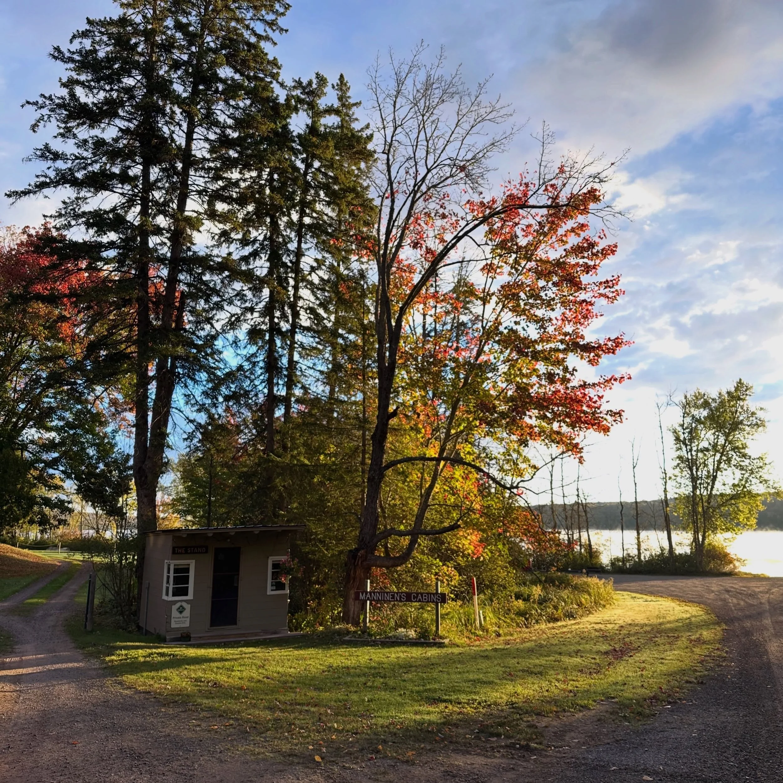 The treetops are just beginning to show color. Come on up and enjoy some autumn 🍁 Manninen&rsquo;s Cabins will close for the season on Oct. 17. manninenscabins.com #autumninmichigan #otterlakelife #manninenscabins