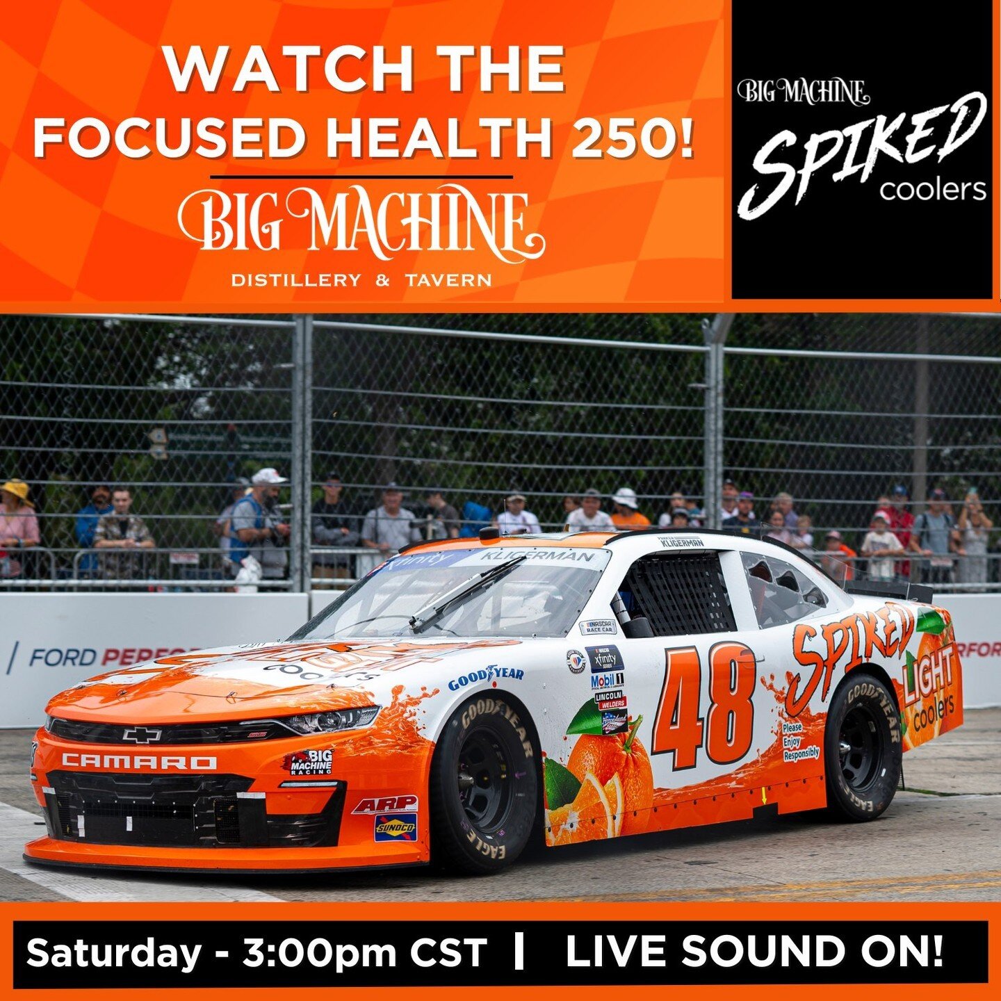 👀Come watch the Focused Health 250 NASCAR Xfinity Series Race at Big Machine Tavern!

🏁Be sure to cheer on our racer @pkligerman as he races down the track!