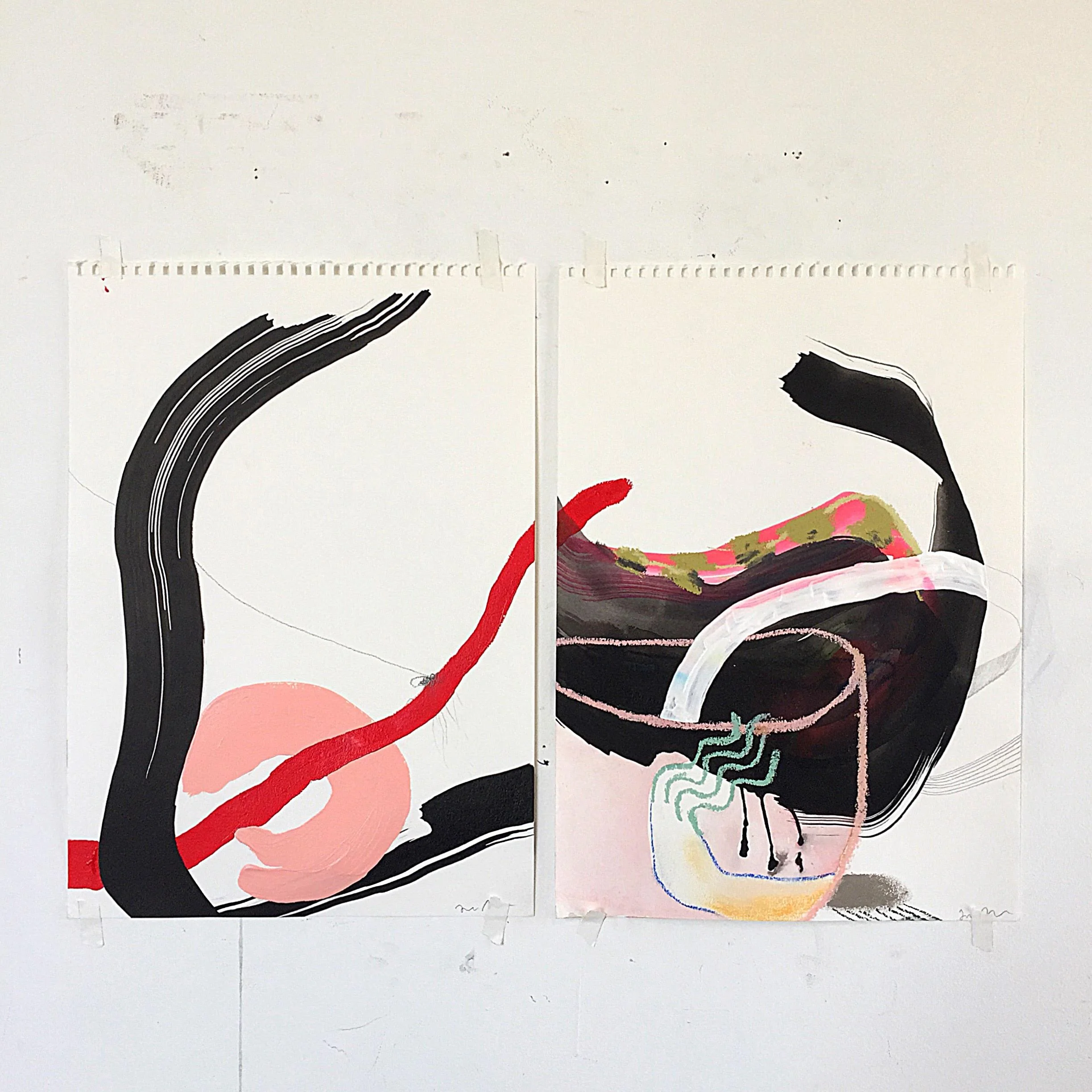 The necessity of two for most things. 11 x 14 inches (2) Mixed Media