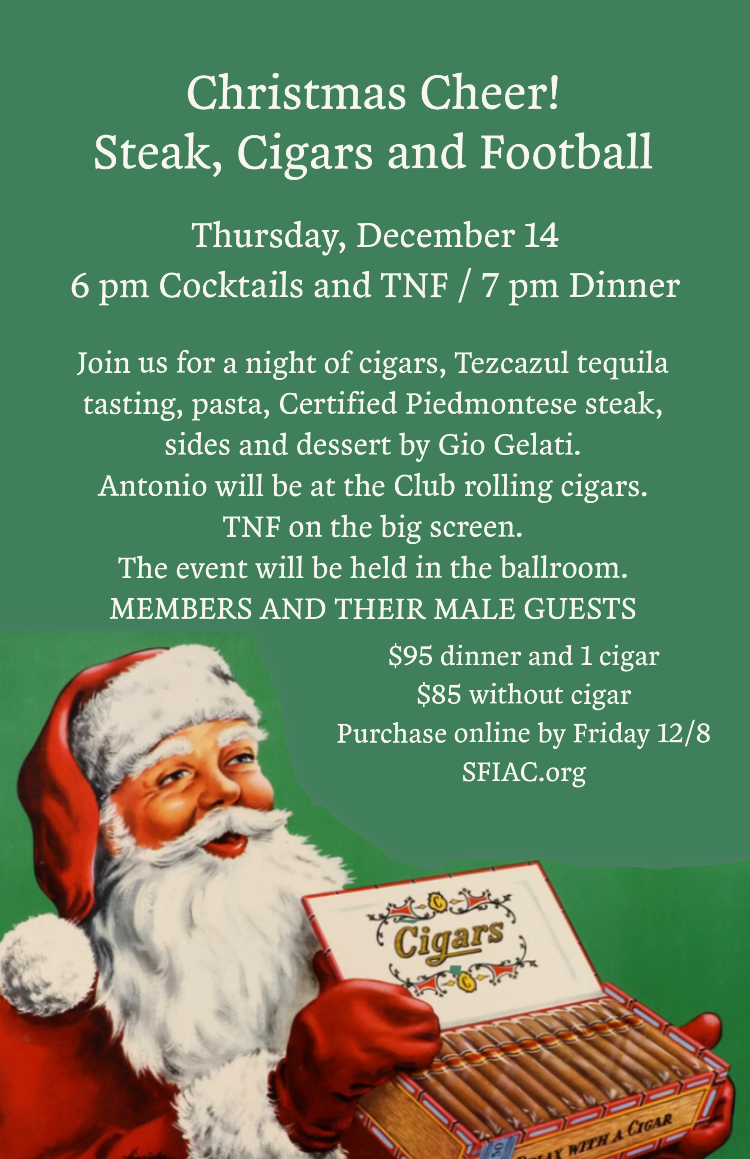 Dec 14 Christmas Cigar and Steak — San Francisco Italian Athletic Club SFIAC