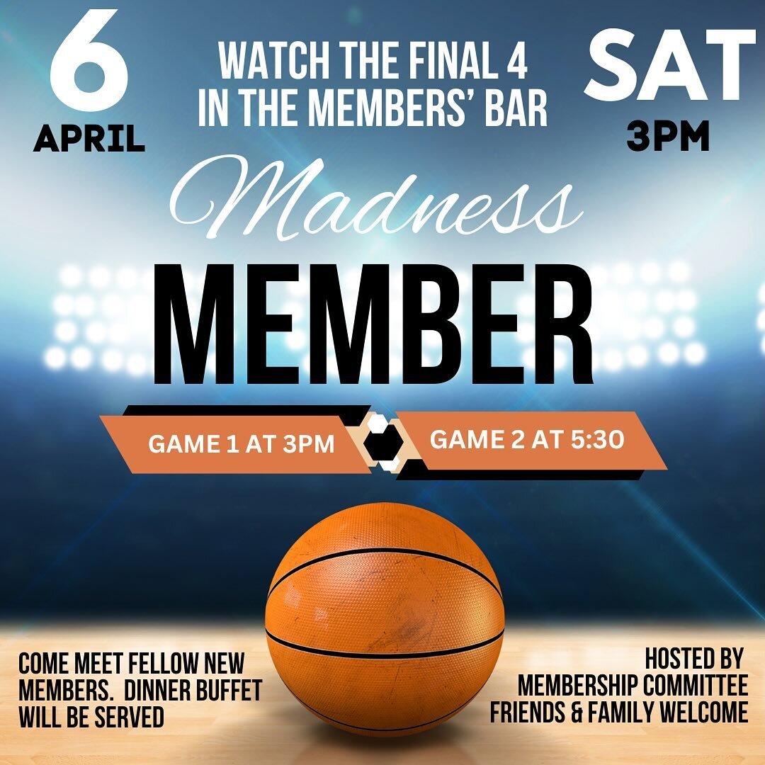 This Saturday.  Members and your guests join us for some March Madness in the members&rsquo; bar.
