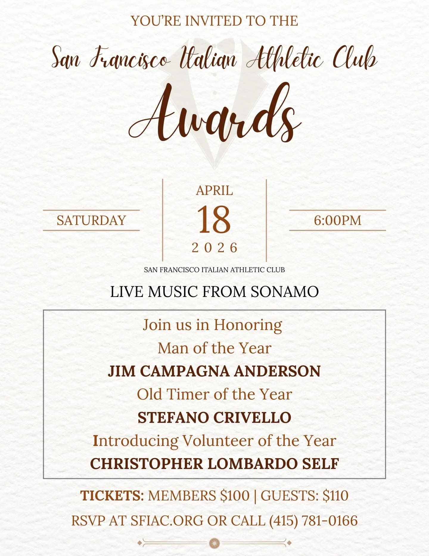 For the first time celebrate our Volunteer of the Year Chris Lombardo Self.  Chris is always the first volunteer for our mini events. His resume as an amazing musician come in to play when he manages the Festa stage.  Dance the night away to Sonomo. 