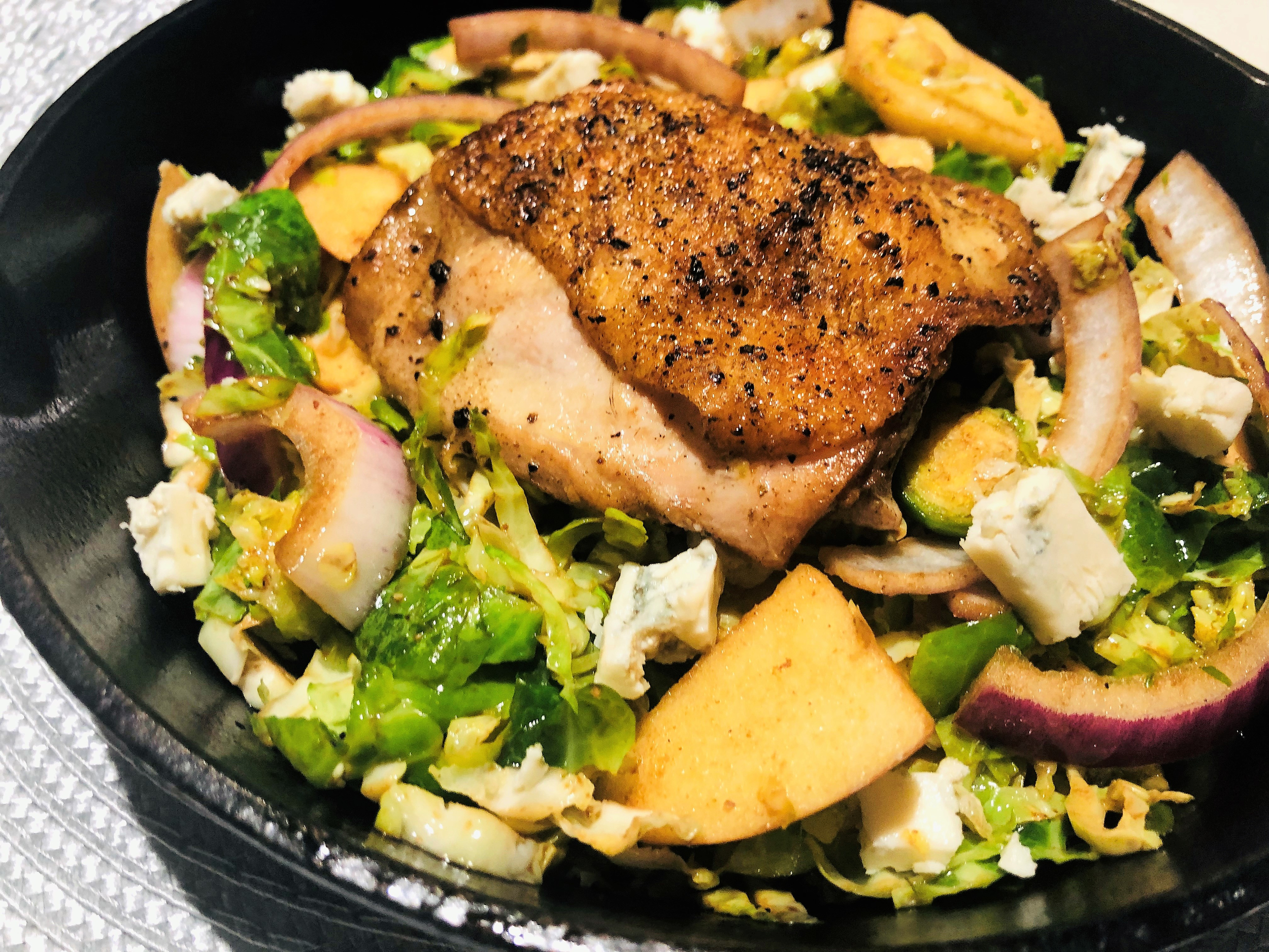 Skillet Chicken with Brussel Sprouts and Apples