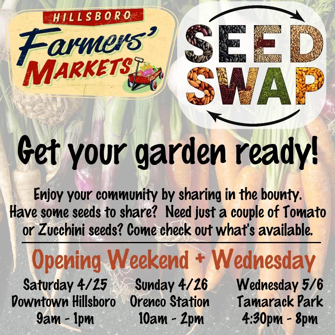 What a better way to kick of the farmers market season than a sharing with your neighbors?  Come see what seeds are available and what bring your extras to share.  We all know that you only need 4 seeds out of that Zucchini packet otherwise you will 