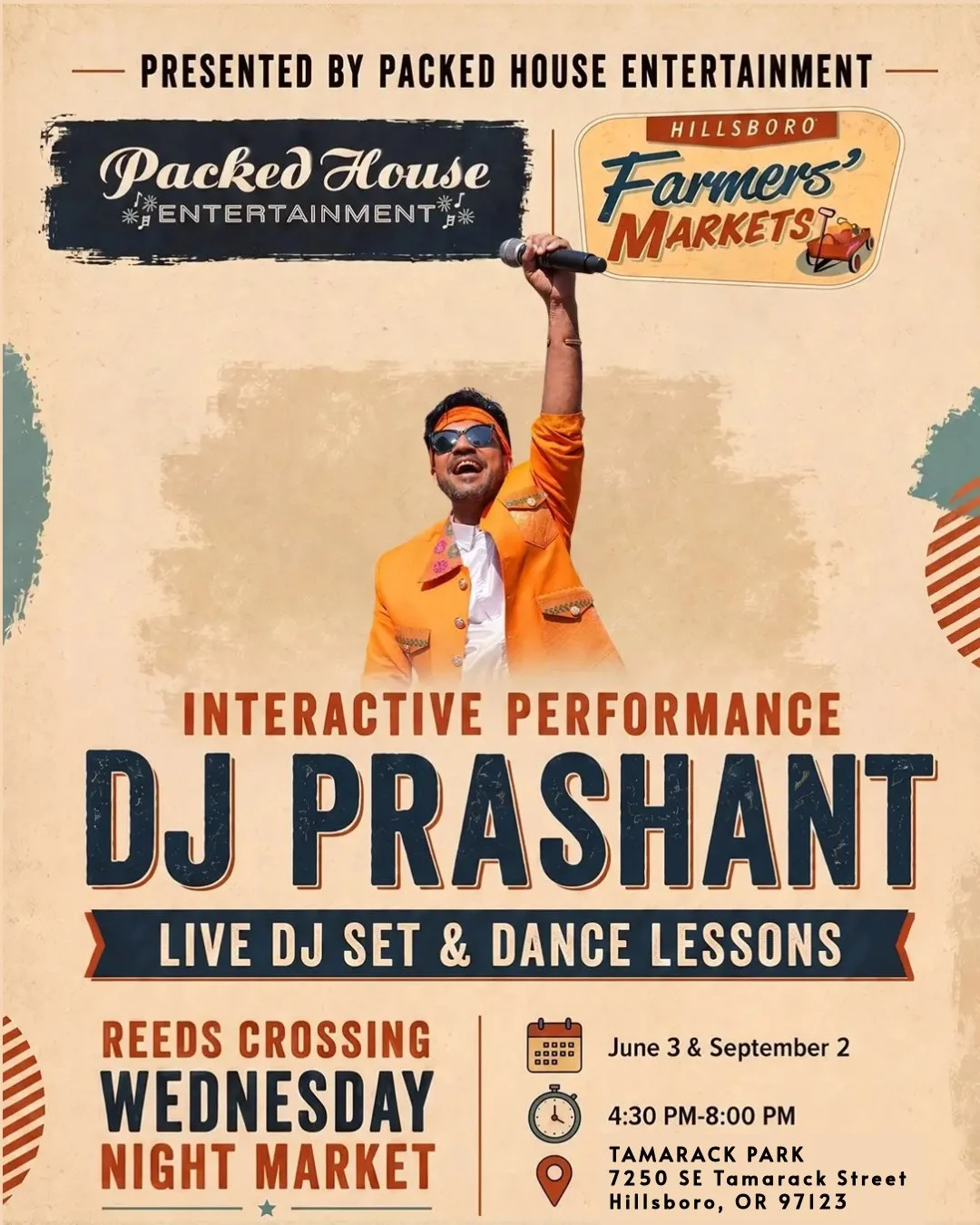 Join us next Wednesday, June 3rd, for a special performance!

DJ Prashant is bringing the energy to the Reeds Crossing Wednesday Night Market with an interactive live DJ performance packed with high-energy music, dancing, and fun for the whole commun