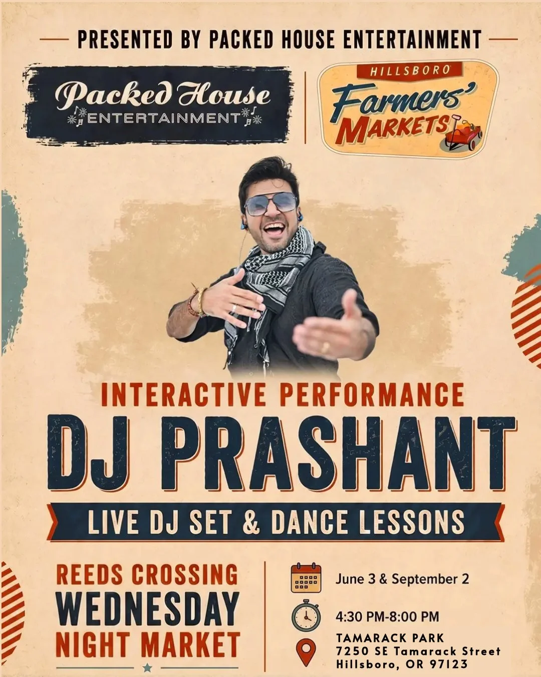 TOMORROW at Reeds Crossing Night Market!

Experience an interactive performance from DJ Prashant, featuring a live DJ set + dance lessons that will get the whole crowd moving!

Wednesday, June 3rd
4:30&ndash;8:00pm
Reeds Crossing at Tamarack Park
Pre