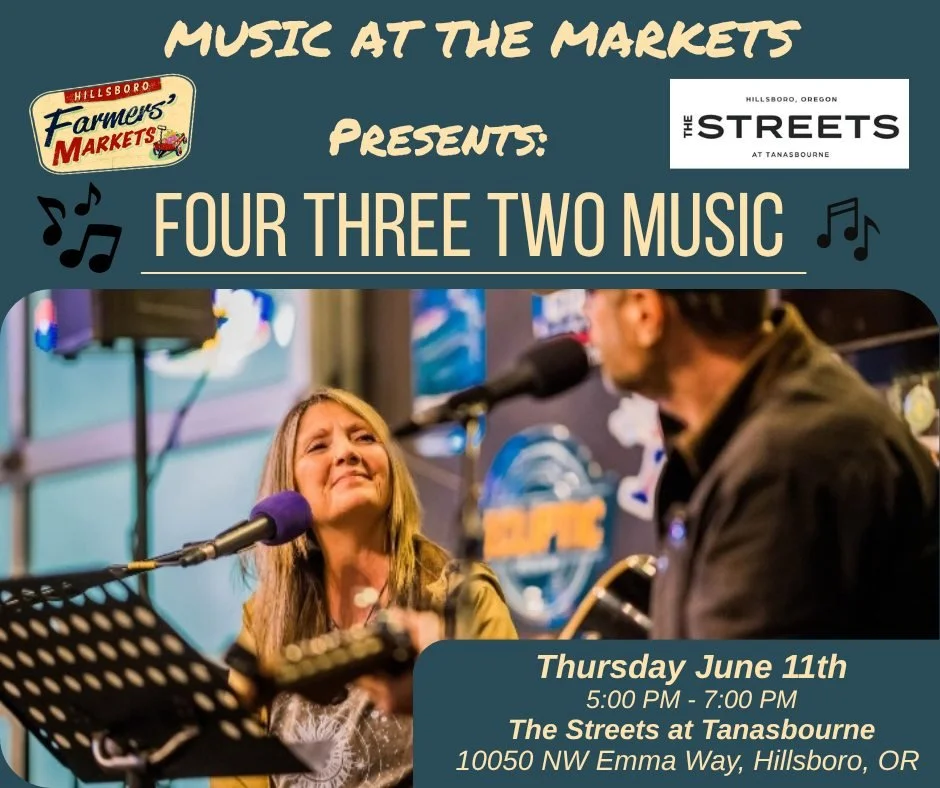Join us for live music with FourThreeTwoMusic @ opening market for The Streets of Tansbourne this Thursday, June 11th! 

Featuring Steve and Laurie Valley, this talented duo brings soulful vocals, guitar, and cajon together for a relaxing blend of Fo
