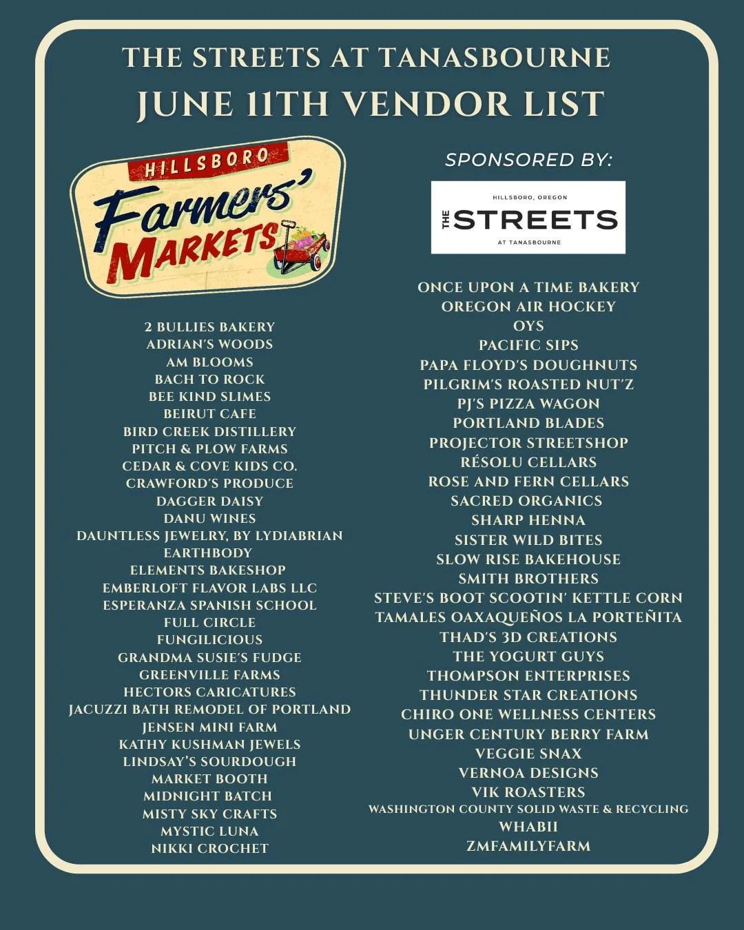 Check out our list of vendors for tonight's opening market!