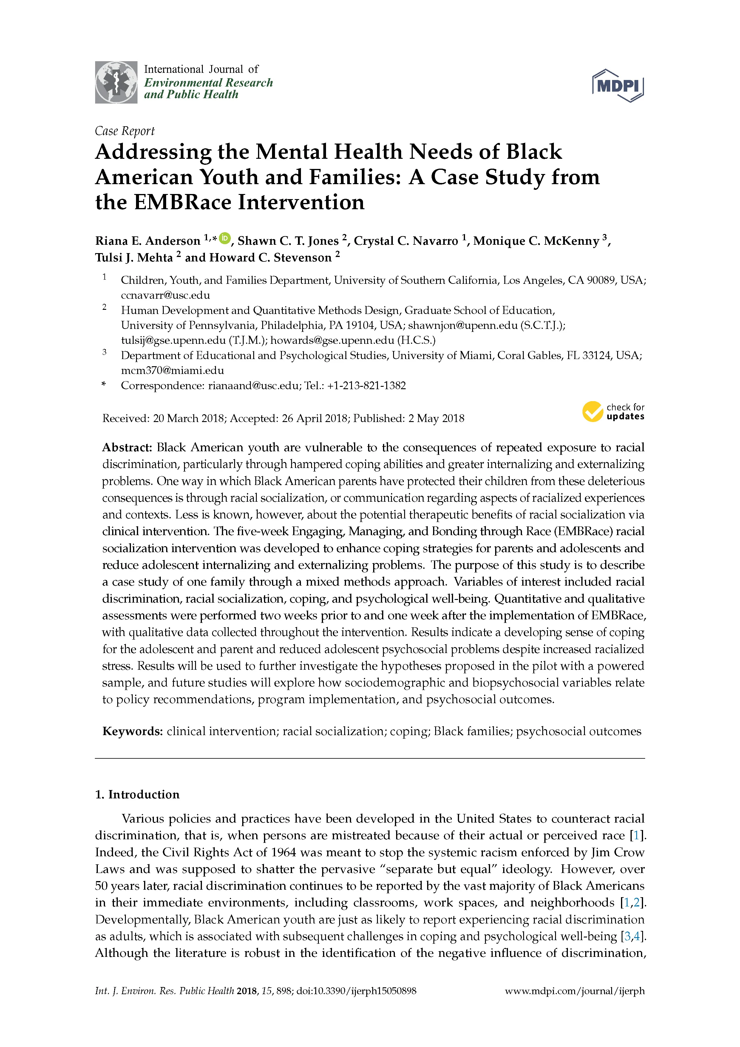 Addressing the Mental Health Needs of Black American Youth and Families: A Case Study from the EMBRace Intervention