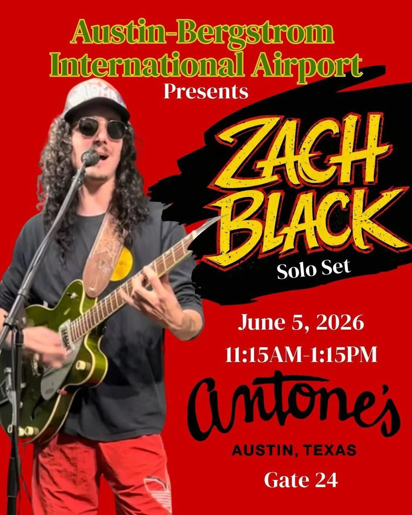 i'm stoked to return to the Austin Aiport today to play my Solo Acoustic Set from 11:15-1:15 at Antone's Gate 24😎🤙

i've been sharpening my Island-Reggae cover list and love bringing these vibes to the weary travelers! and cloudy days like today ar