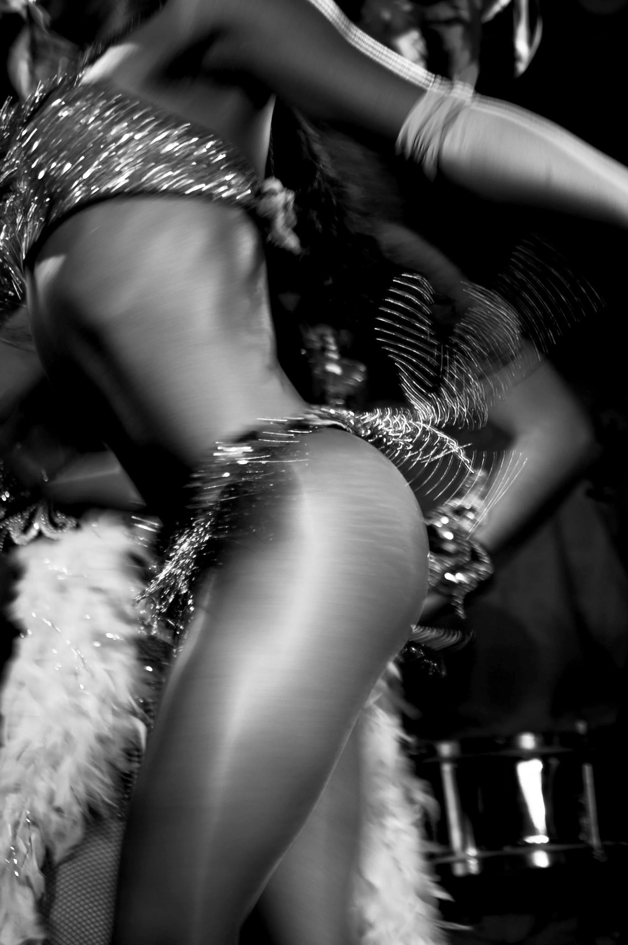 black and white image. brasilian girl dancing. blurred motion