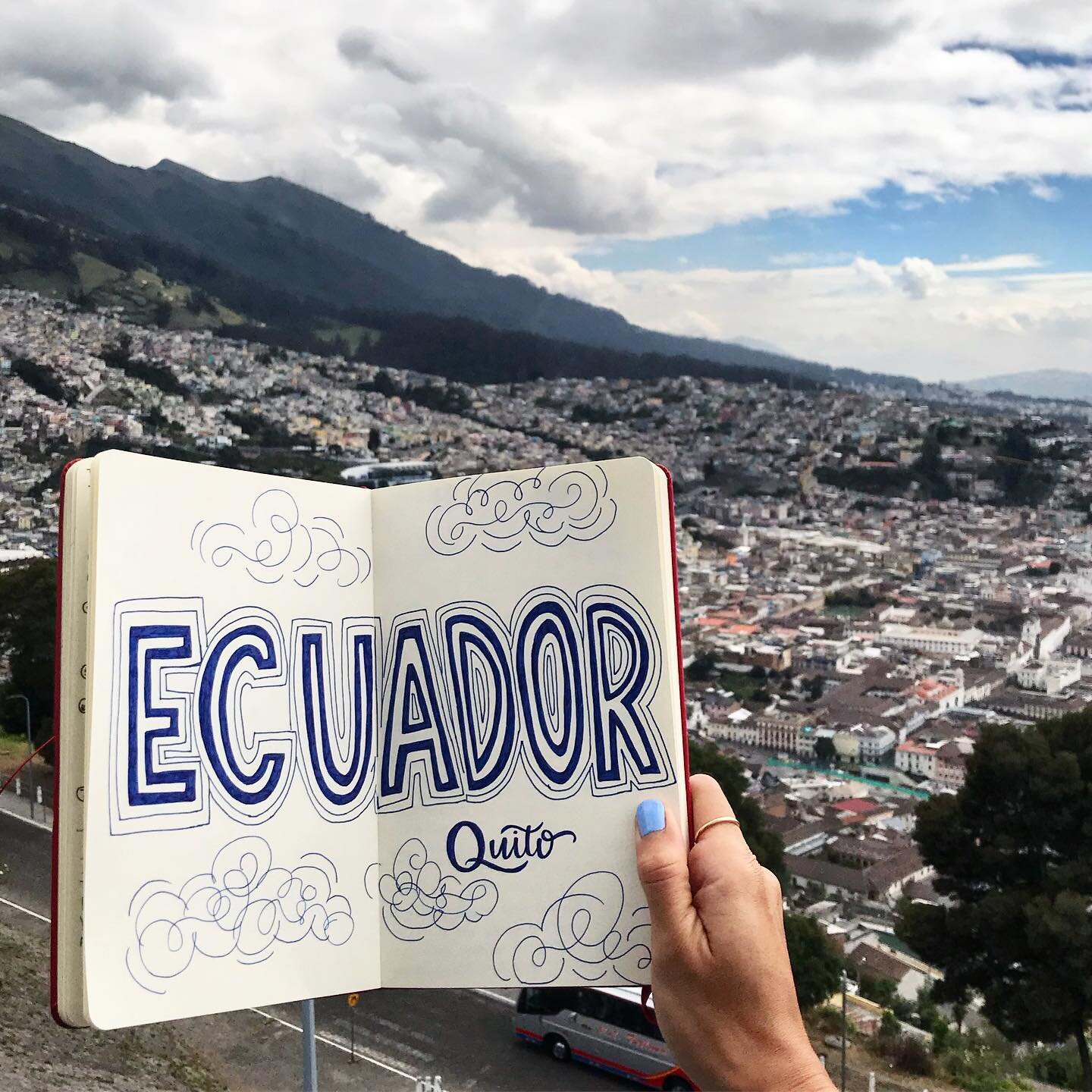 I&rsquo;m in Quito!!! I totally love it. I love the craziness of the city and the old buildings. Also, did you see this view!? It&rsquo;s incredible! I&rsquo;m so excited for tomorrow! #travellettering