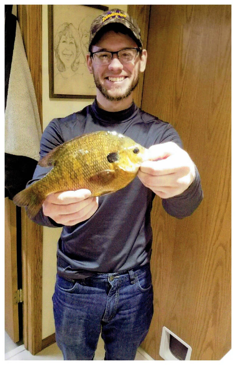 Aaron Zigan, Rochester, MN - 10 ½” Sunfish on the Silver Creek Reservoir using a Teardrop with wax worm