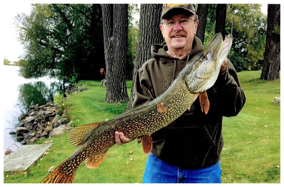 Bob Drufke; Plover, WI - 44” Northern Pike on Centerville Lake using #5 Mepps