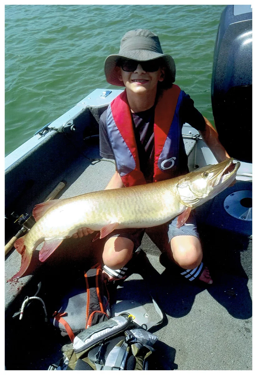 Youth Winner: Nicholas Stoll; Normal, IL - 44” Musky on Lake Evergreen using a Jake
