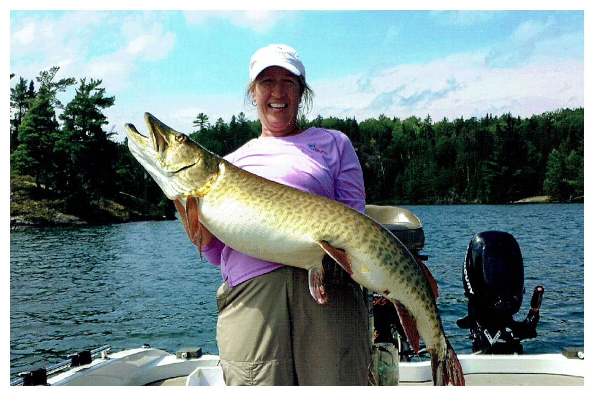 Deb Uttech; Oconomowoc, WI - 49” Muskie on Lake Kakagi on a Bucktail